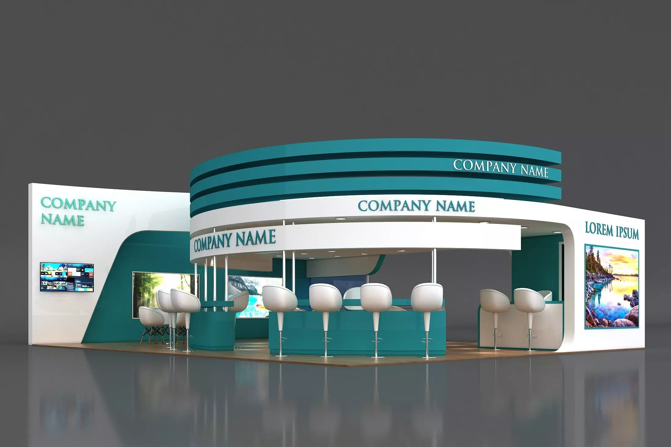 3D Booth Exhibition Stand Stall 8x10m Height 350 cm 3 Side Open 3D model_0