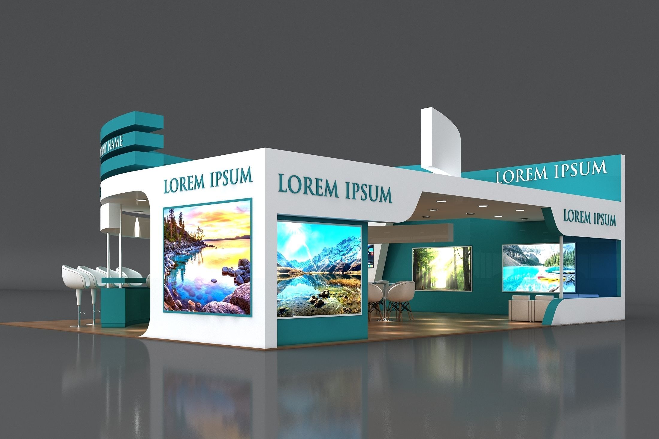 3D Booth Exhibition Stand Stall 8x10m Height 350 cm 3 Side Open 3D model_1