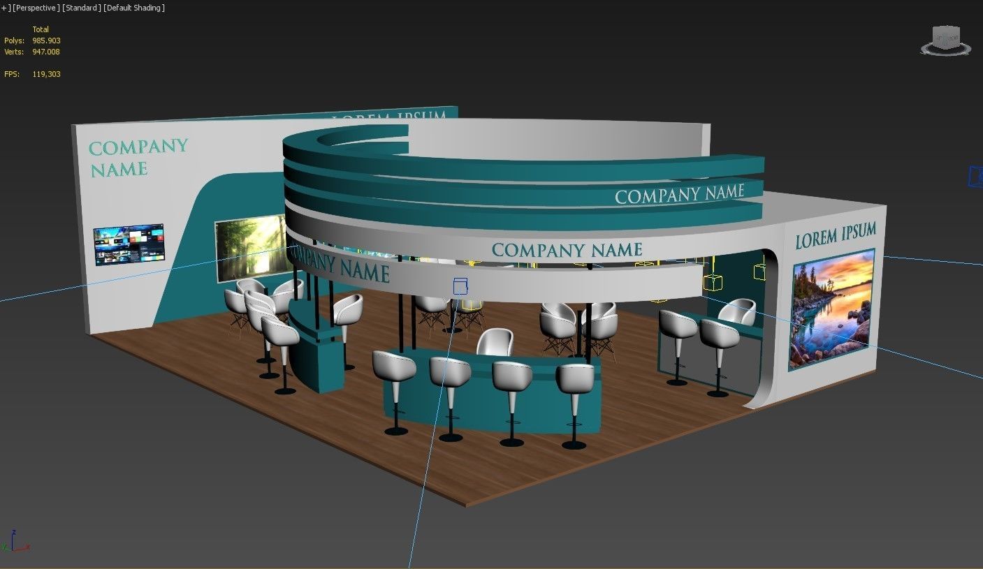 3D Booth Exhibition Stand Stall 8x10m Height 350 cm 3 Side Open 3D model_8