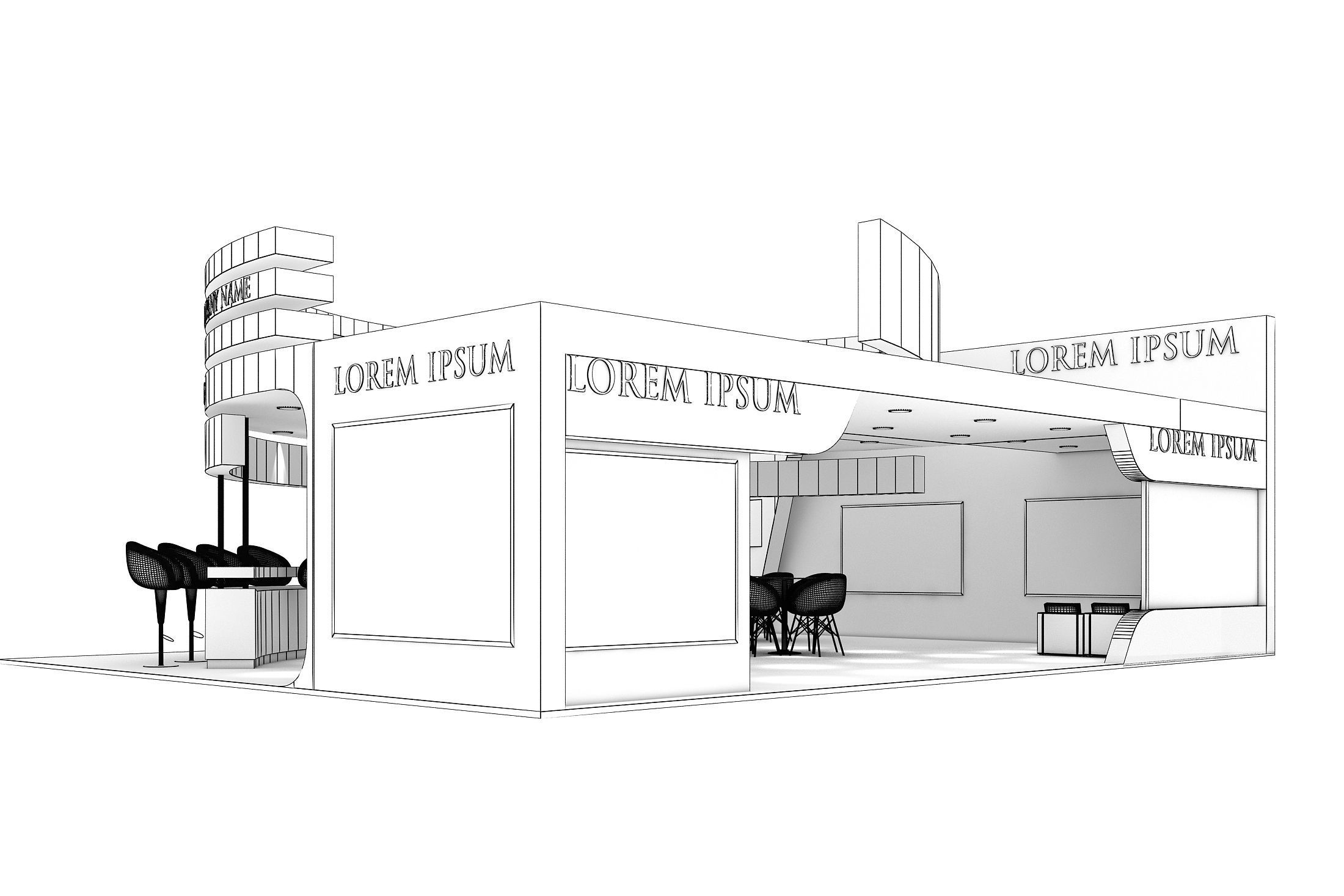 3D Booth Exhibition Stand Stall 8x10m Height 350 cm 3 Side Open 3D model_7