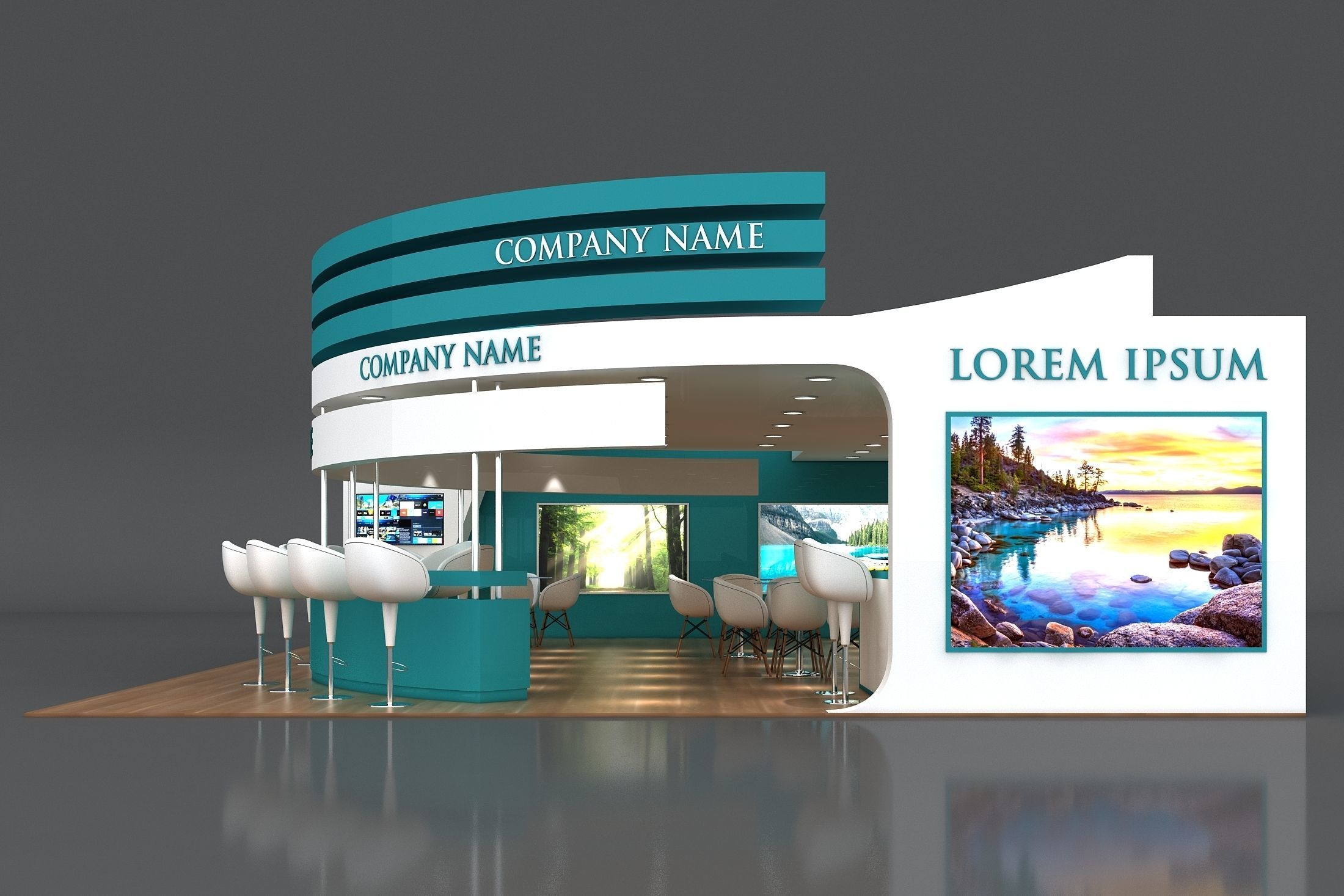 3D Booth Exhibition Stand Stall 8x10m Height 350 cm 3 Side Open 3D model_2