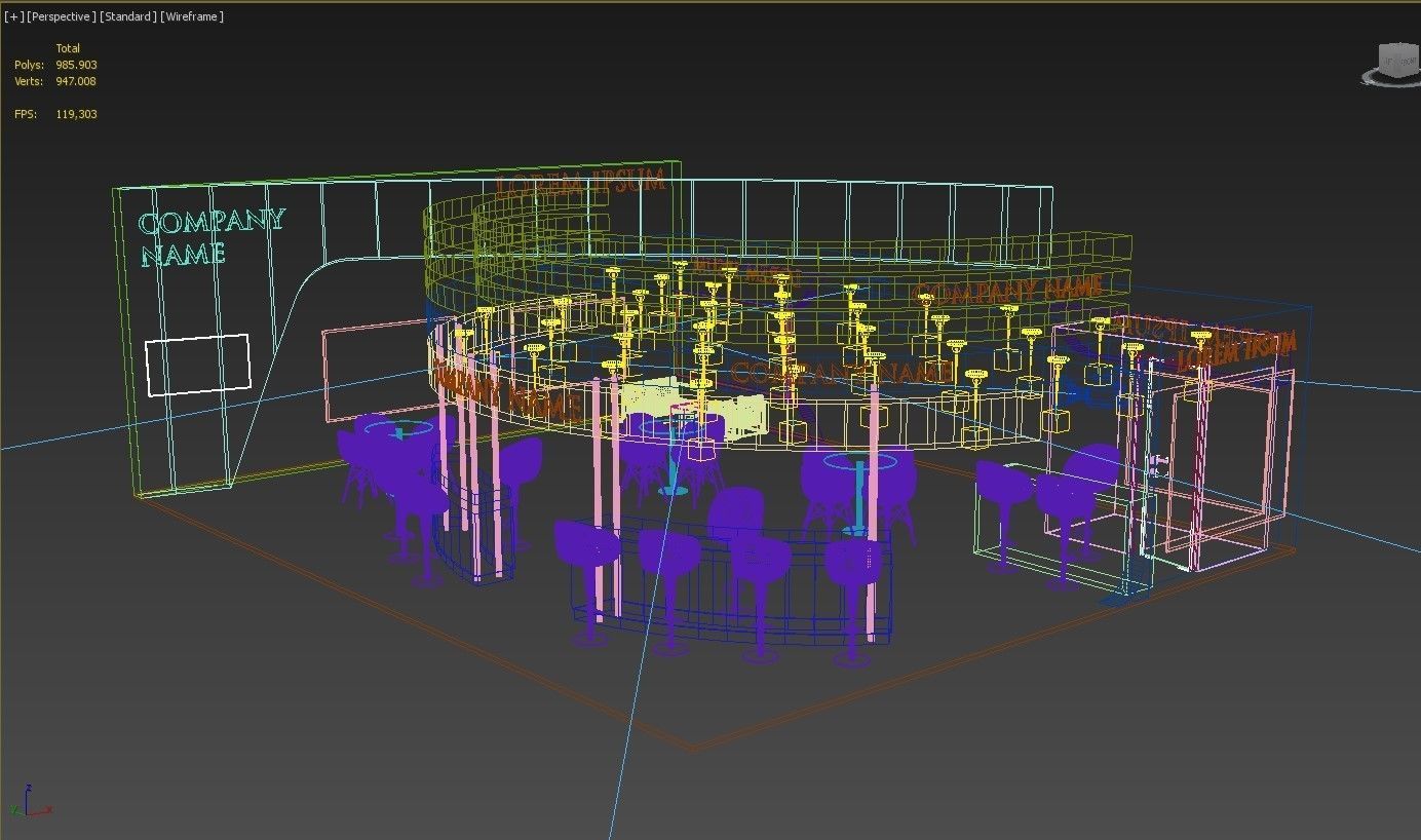 3D Booth Exhibition Stand Stall 8x10m Height 350 cm 3 Side Open 3D model_9