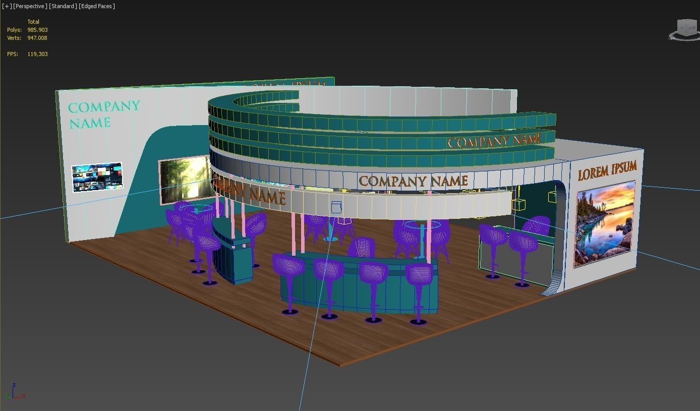 3D Booth Exhibition Stand Stall 8x10m Height 350 cm 3 Side Open 3D model_10