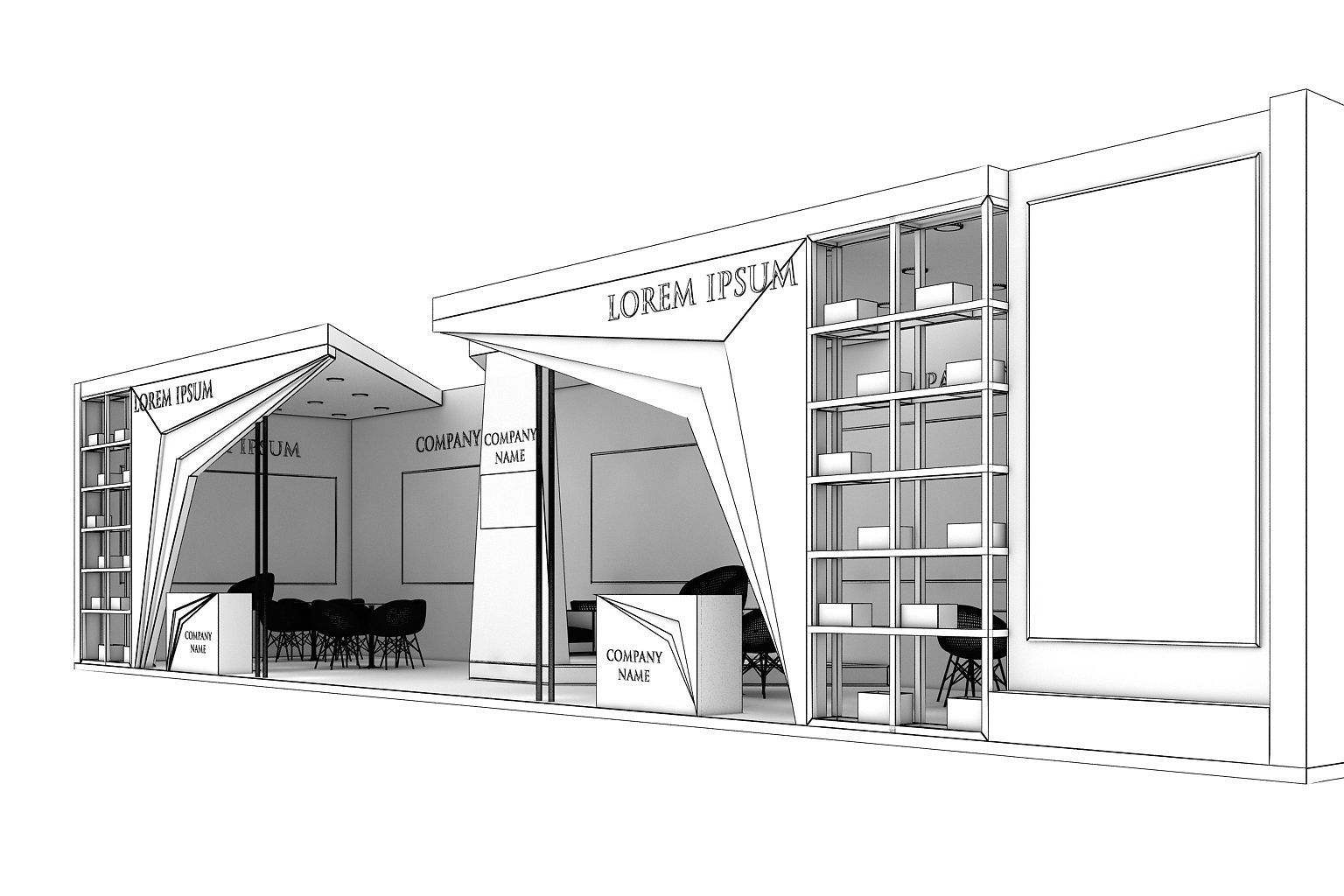 Booth Exhibition Stand Stall 16x4m Height 350 cm 1 Side Open 3D model_6