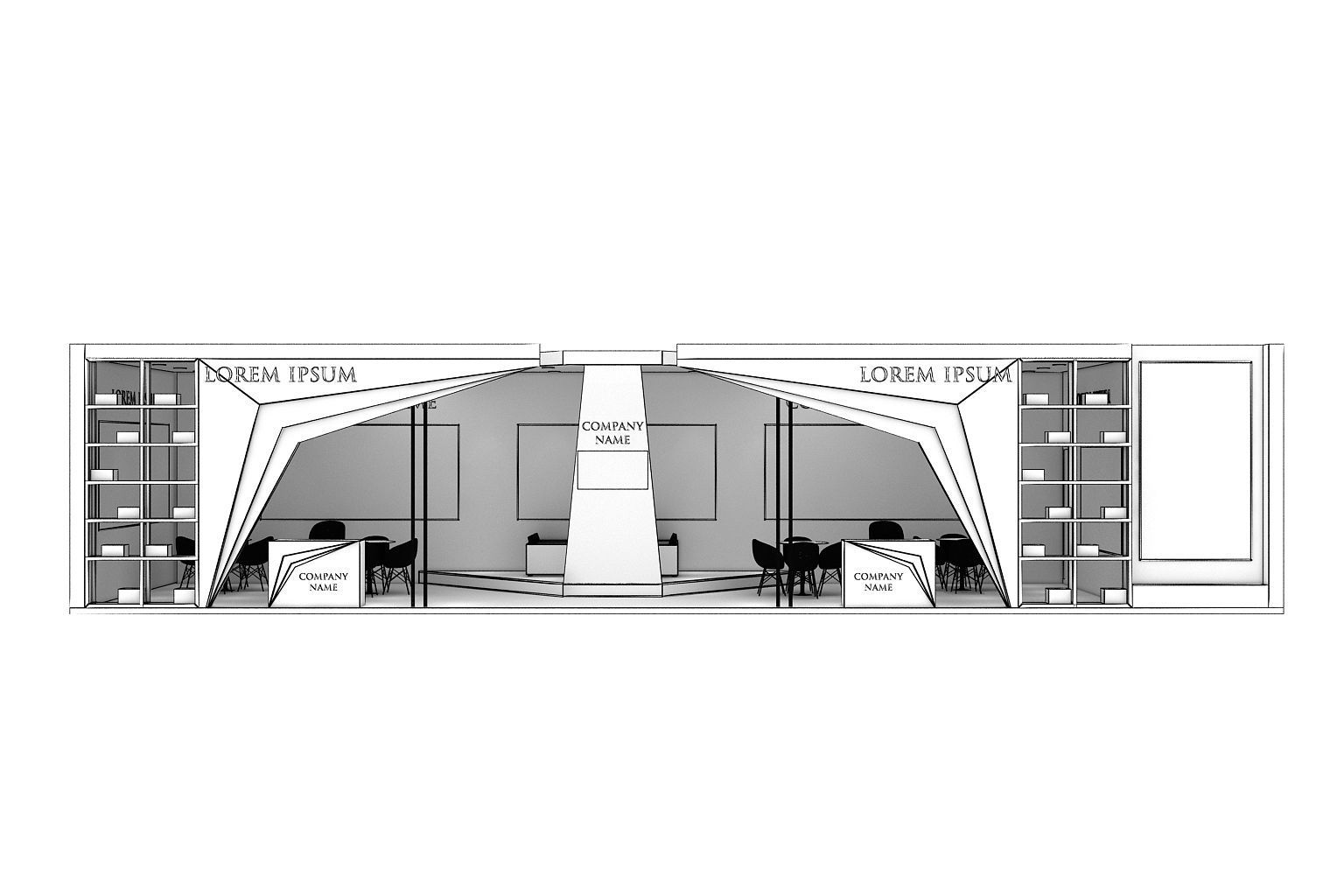 Booth Exhibition Stand Stall 16x4m Height 350 cm 1 Side Open 3D model_5