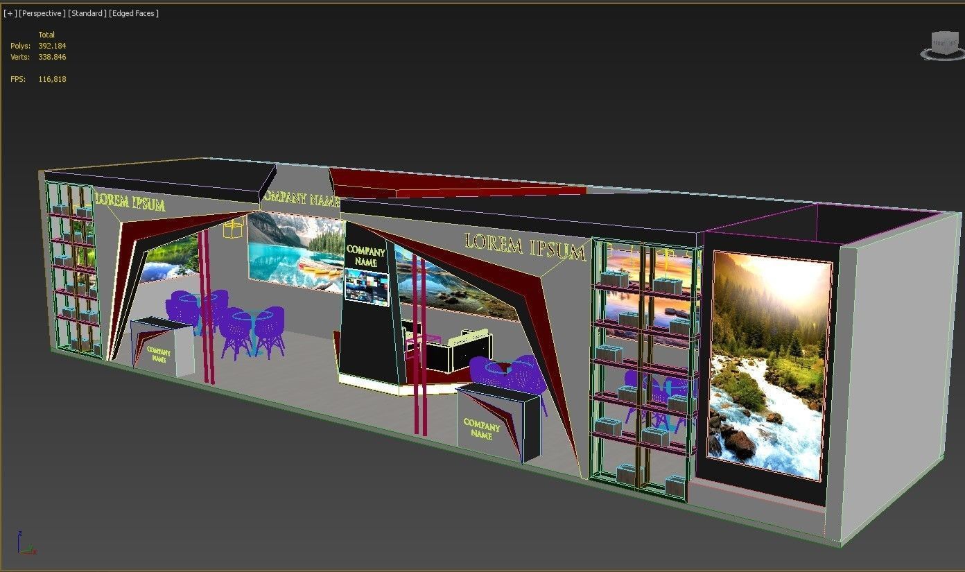 Booth Exhibition Stand Stall 16x4m Height 350 cm 1 Side Open 3D model_10