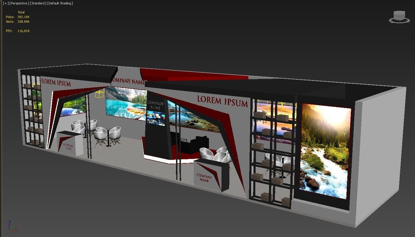 Booth Exhibition Stand Stall 16x4m Height 350 cm 1 Side Open 3D model_8