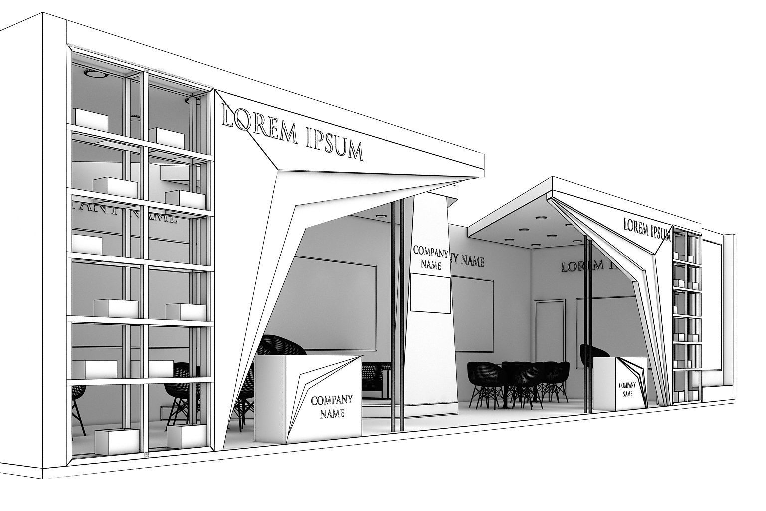 Booth Exhibition Stand Stall 16x4m Height 350 cm 1 Side Open 3D model_7