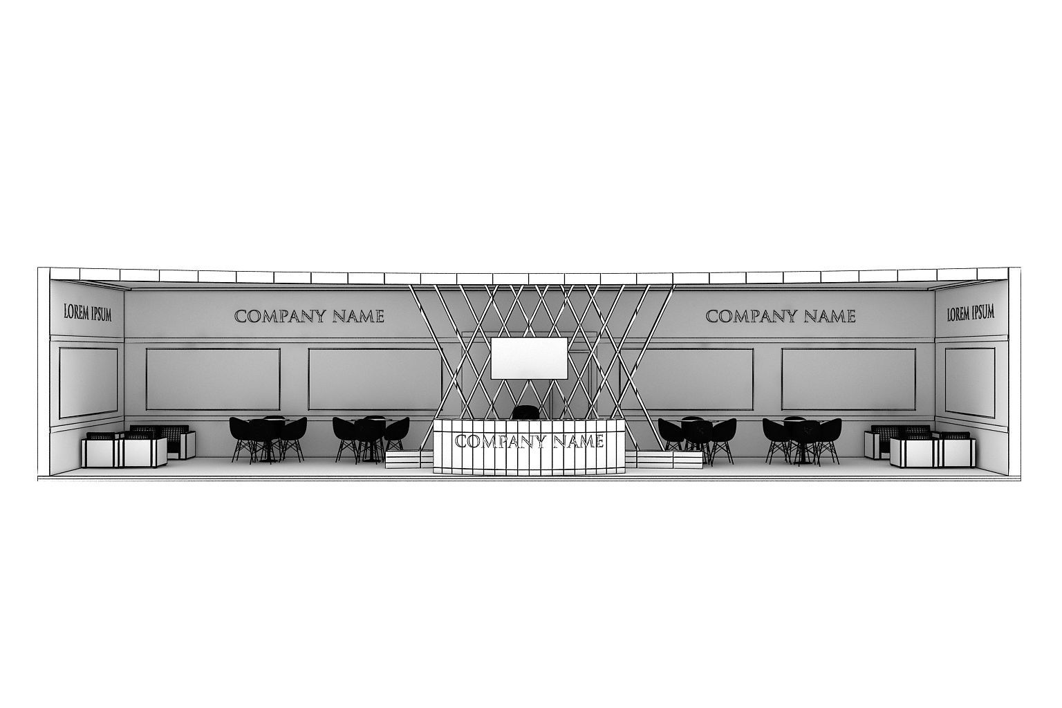Booth Exhibition Stand Stall 16x4m Height 350 cm 1 Side Open 3D model_5
