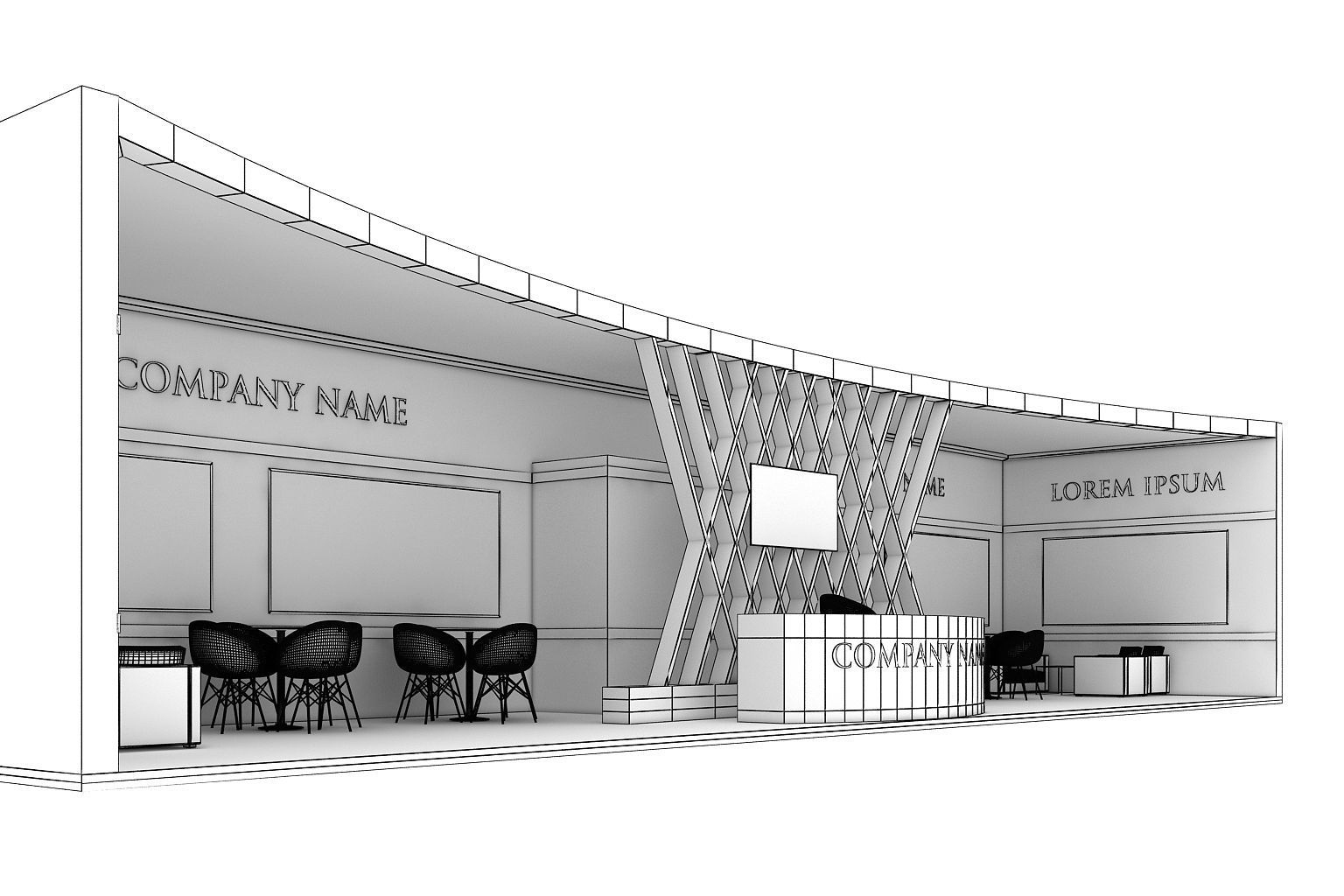 Booth Exhibition Stand Stall 16x4m Height 350 cm 1 Side Open 3D model_7