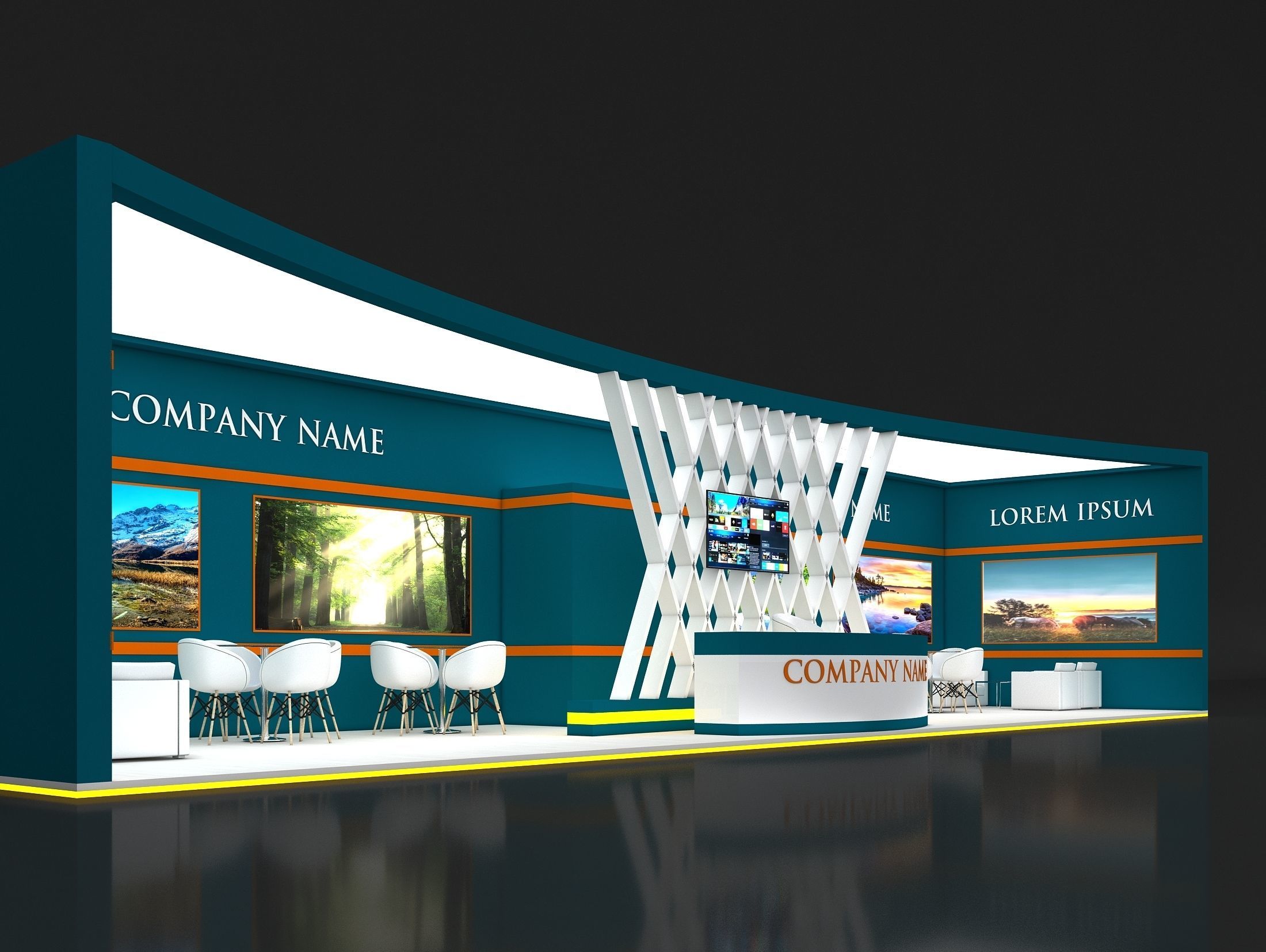 Booth Exhibition Stand Stall 16x4m Height 350 cm 1 Side Open 3D model_2