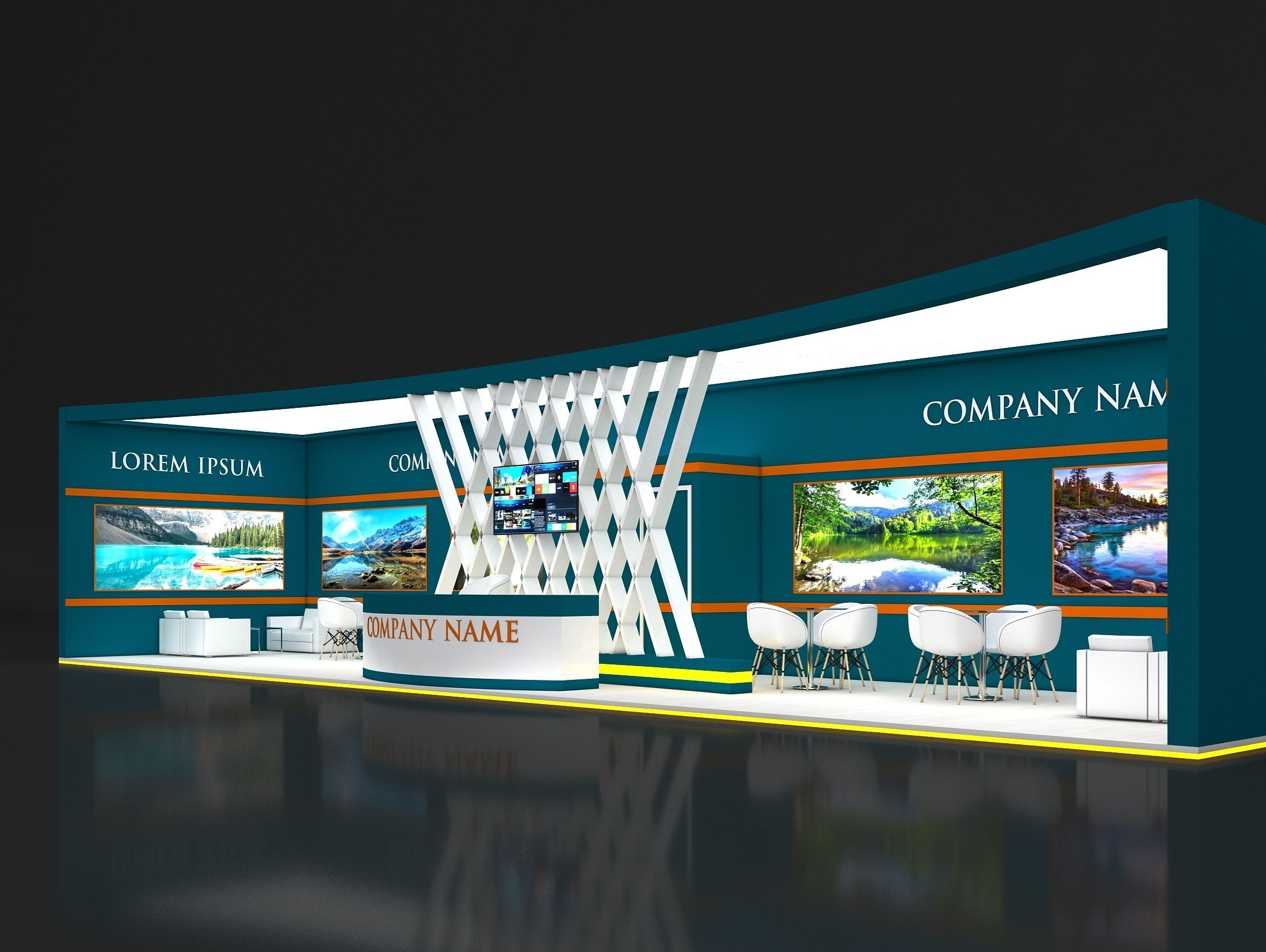 Booth Exhibition Stand Stall 16x4m Height 350 cm 1 Side Open 3D model_1