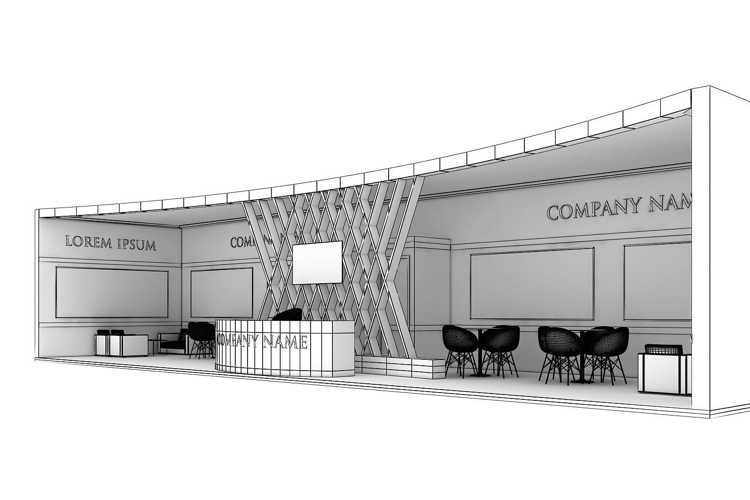 Booth Exhibition Stand Stall 16x4m Height 350 cm 1 Side Open 3D model_6