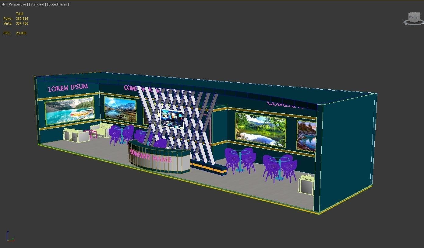 Booth Exhibition Stand Stall 16x4m Height 350 cm 1 Side Open 3D model_10