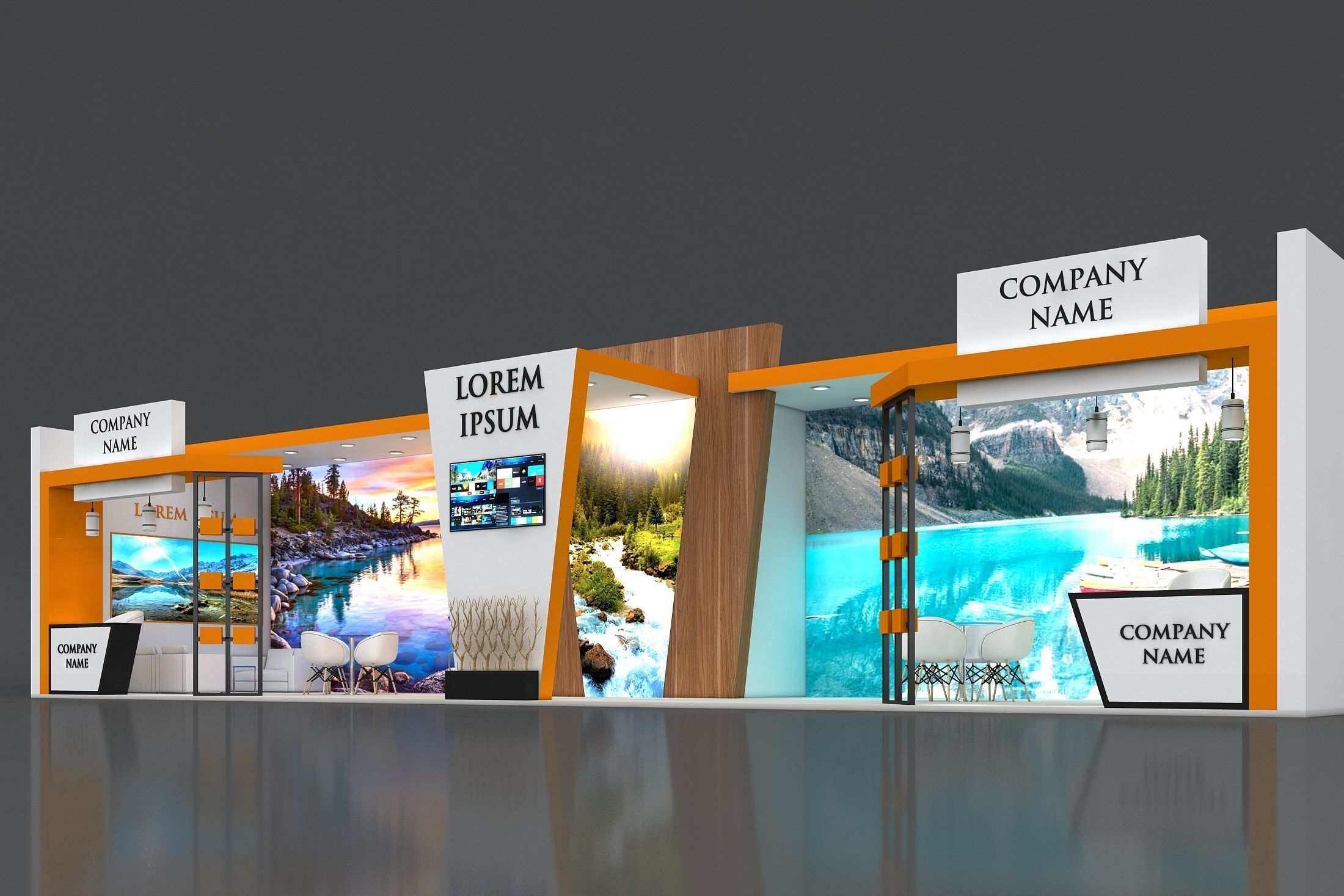 Booth Exhibition Stand Stall 16x4m Height 350 cm 1 Side Open 3D model_1