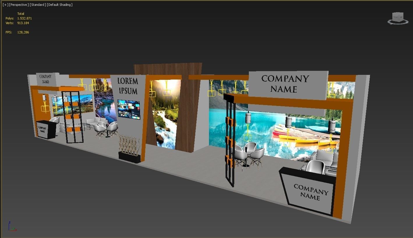 Booth Exhibition Stand Stall 16x4m Height 350 cm 1 Side Open 3D model_5