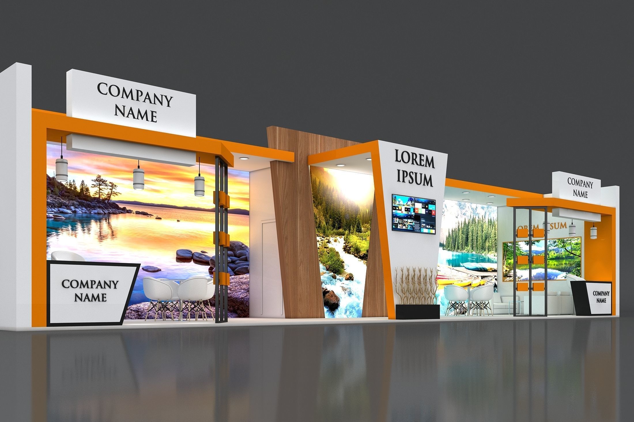 Booth Exhibition Stand Stall 16x4m Height 350 cm 1 Side Open 3D model_2