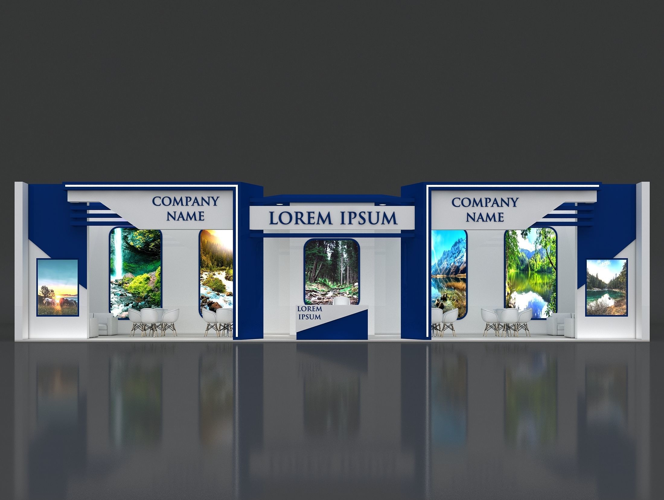 Booth Exhibition Stand Stall 16x4m Height 400 cm 1 Side Open 3D model_1