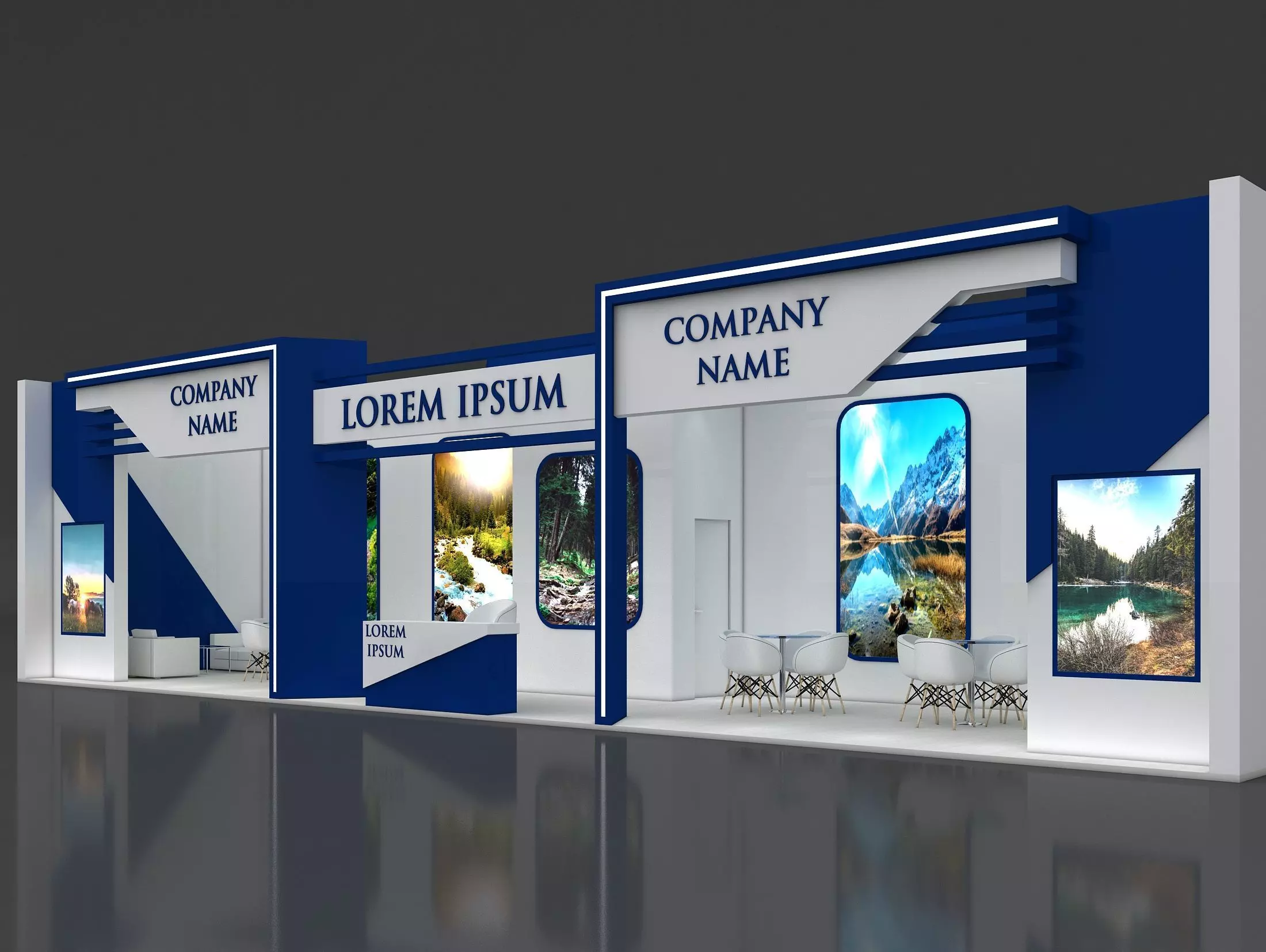 Booth Exhibition Stand Stall 16x4m Height 400 cm 1 Side Open 3D model_0