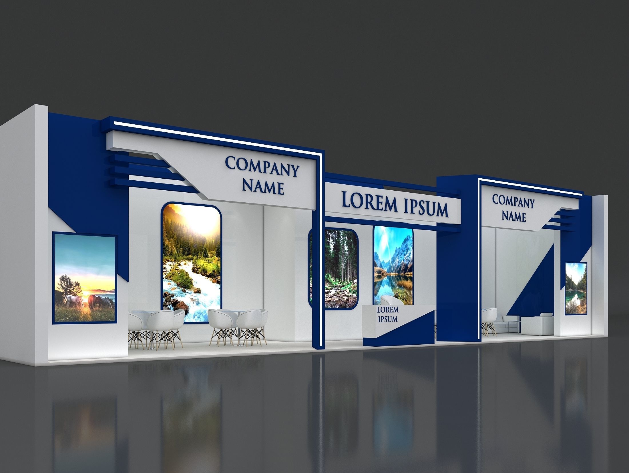 Booth Exhibition Stand Stall 16x4m Height 400 cm 1 Side Open 3D model_2