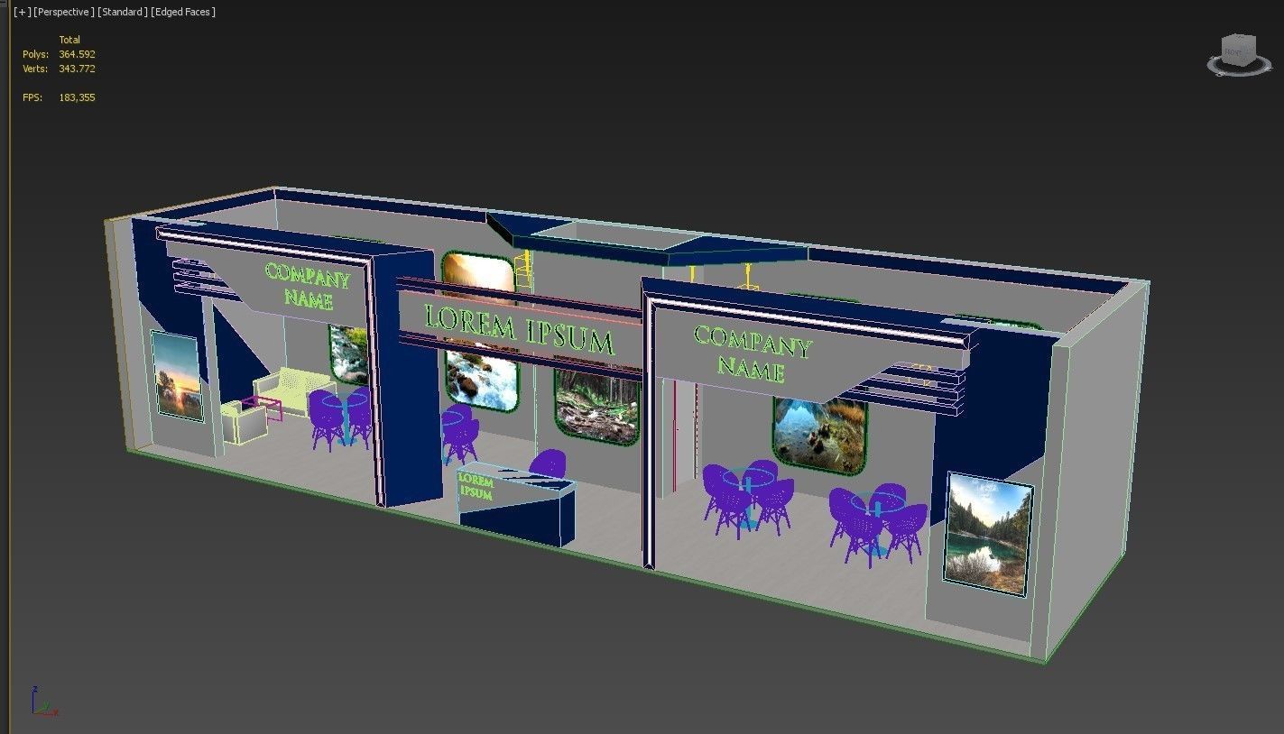 Booth Exhibition Stand Stall 16x4m Height 400 cm 1 Side Open 3D model_7