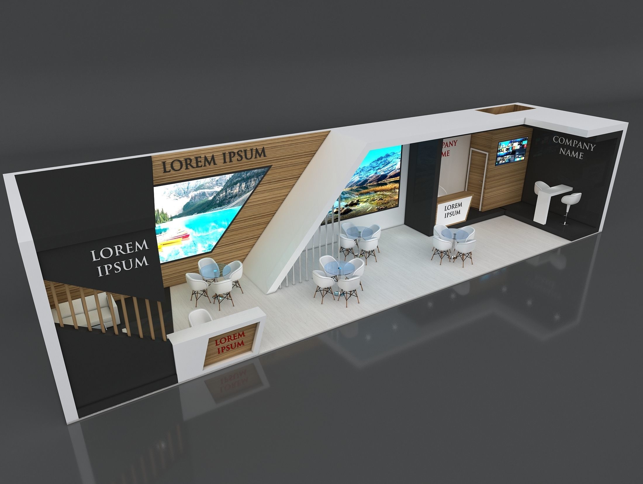 Booth Exhibition Stand Stall 16x4m Height 350 cm 1 Side Open 3D model_3