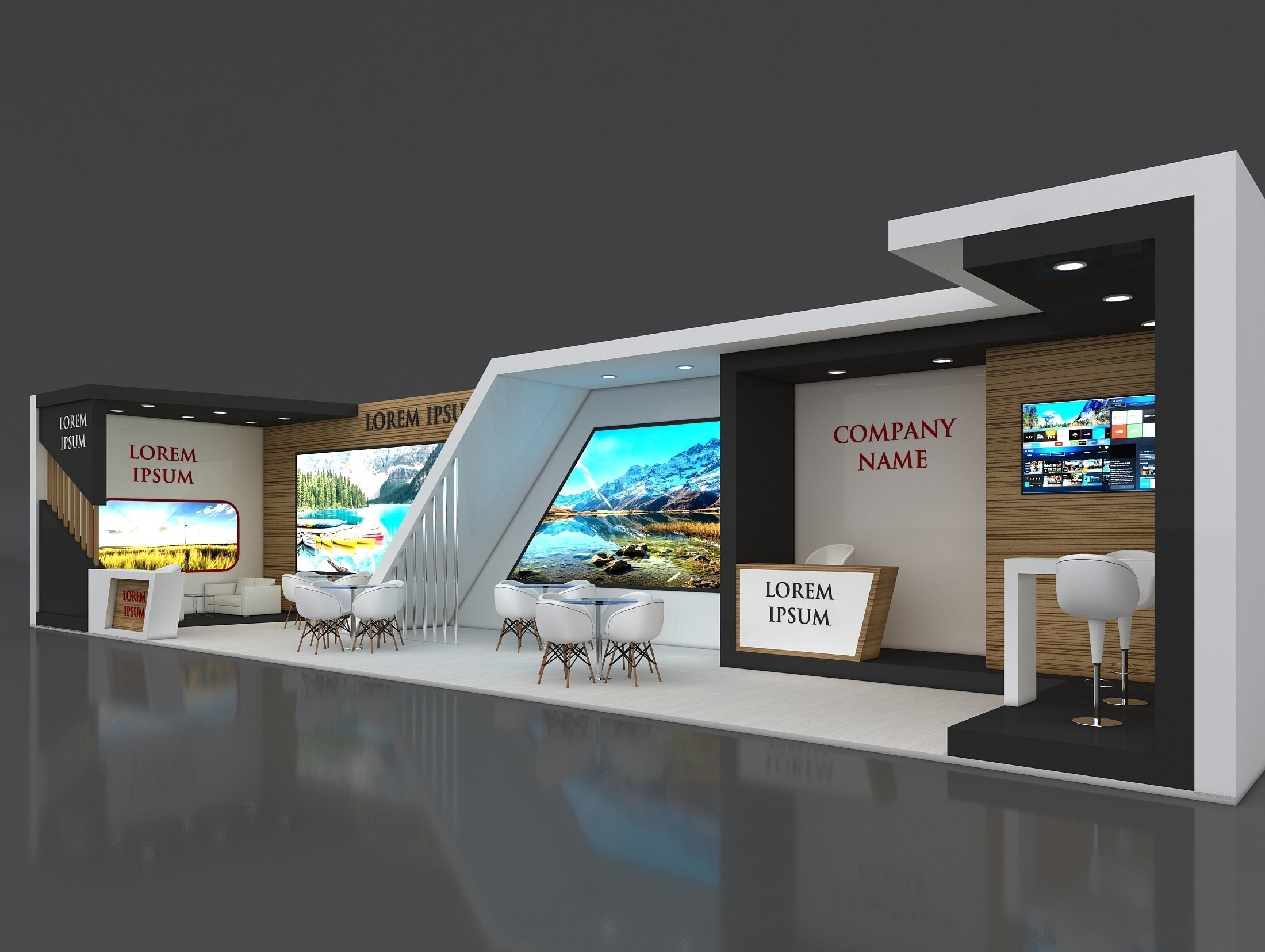 Booth Exhibition Stand Stall 16x4m Height 350 cm 1 Side Open 3D model_1