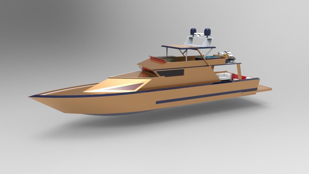 gold yacht 3D model_1