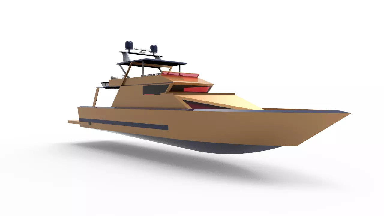 gold yacht 3D model_0