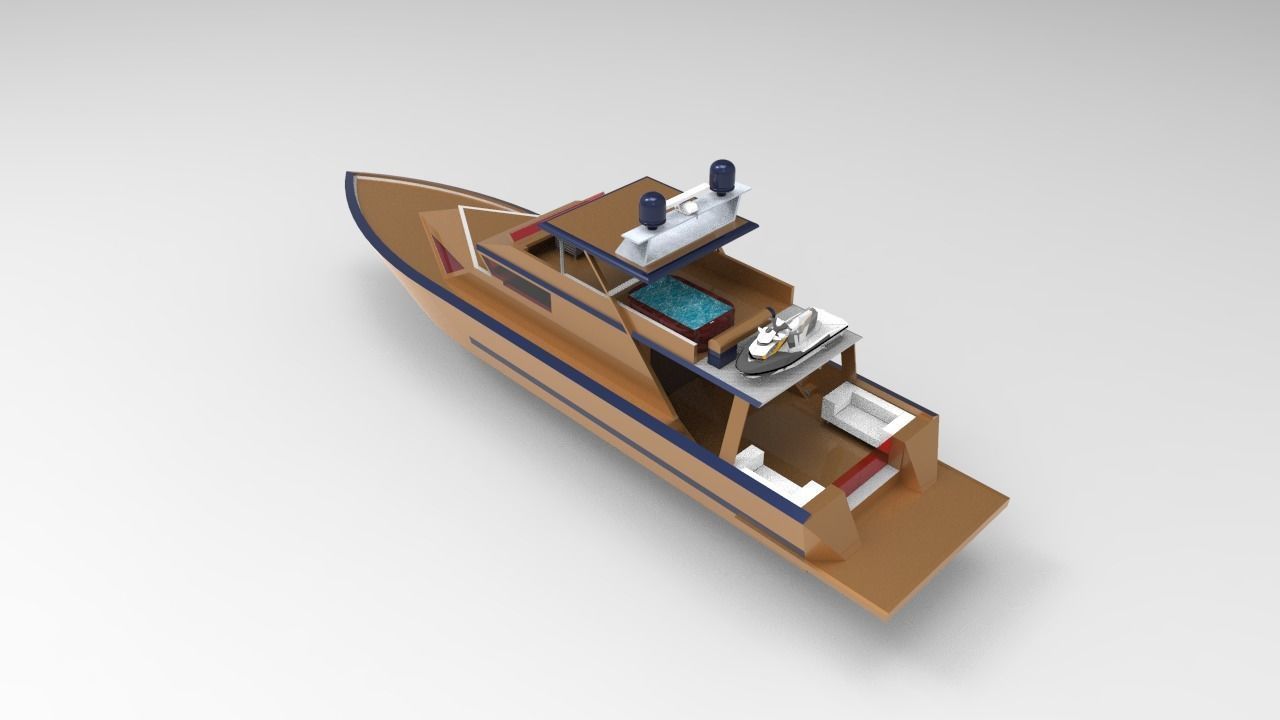 gold yacht 3D model_7