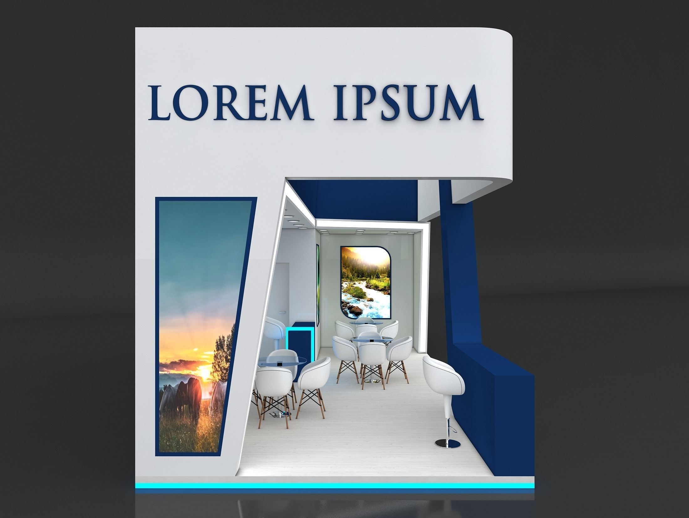 Exhibition Stand Stall 7x8m Height 450 cm 3 Side Open 3D model 3D model_3