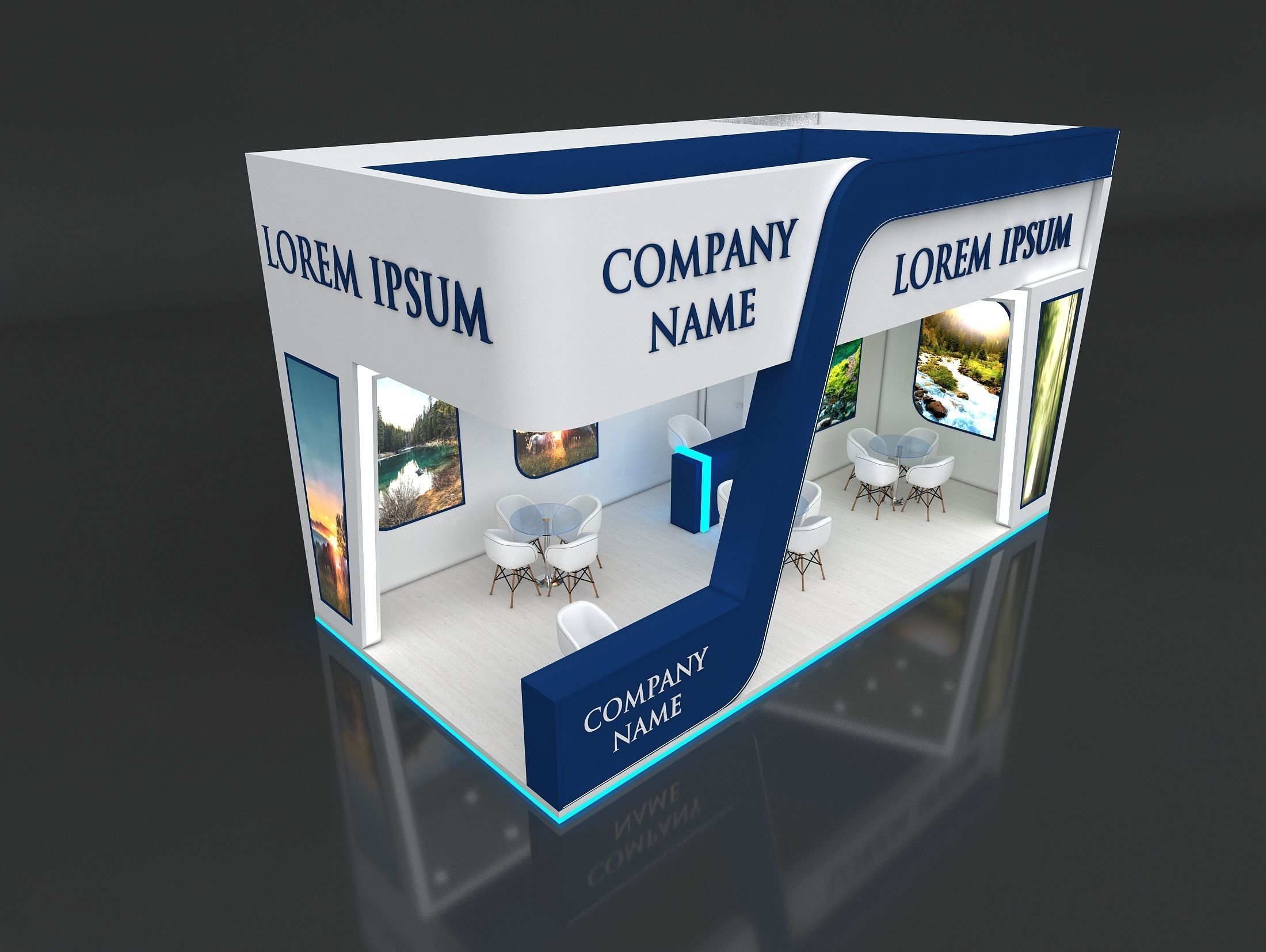 Exhibition Stand Stall 7x8m Height 450 cm 3 Side Open 3D model 3D model_2