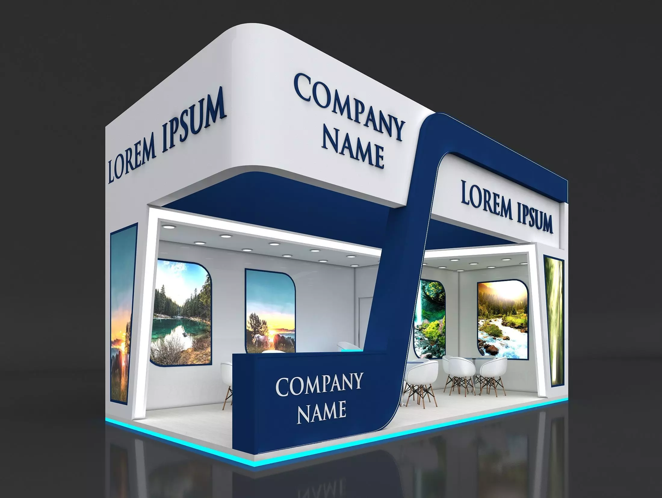 Exhibition Stand Stall 7x8m Height 450 cm 3 Side Open 3D model 3D model_0