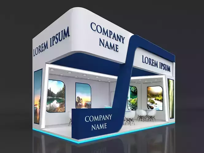 Exhibition Stand Stall 7x8m Height 450 cm 3 Side Open 3D model