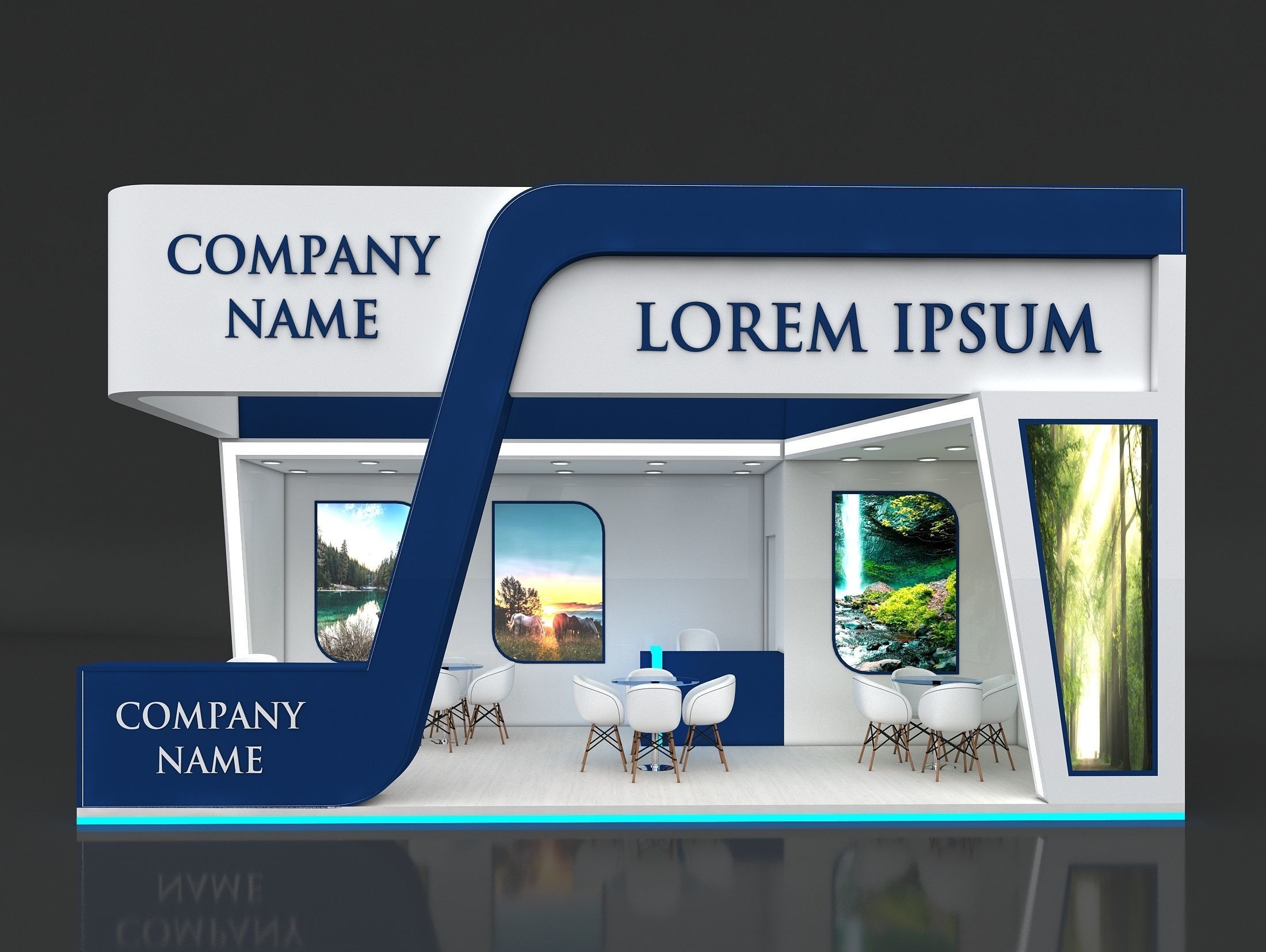 Exhibition Stand Stall 7x8m Height 450 cm 3 Side Open 3D model 3D model_1