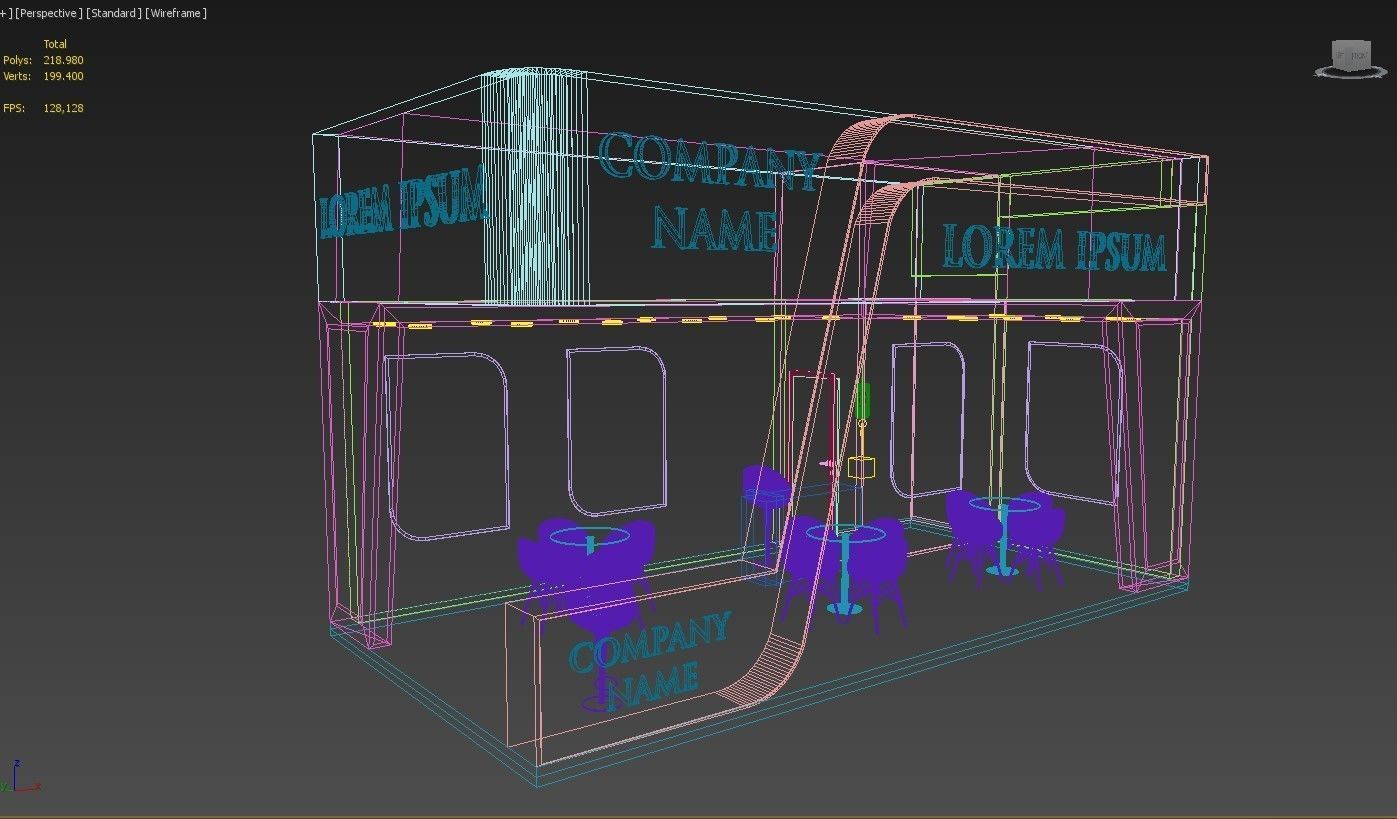 Exhibition Stand Stall 7x8m Height 450 cm 3 Side Open 3D model 3D model_5