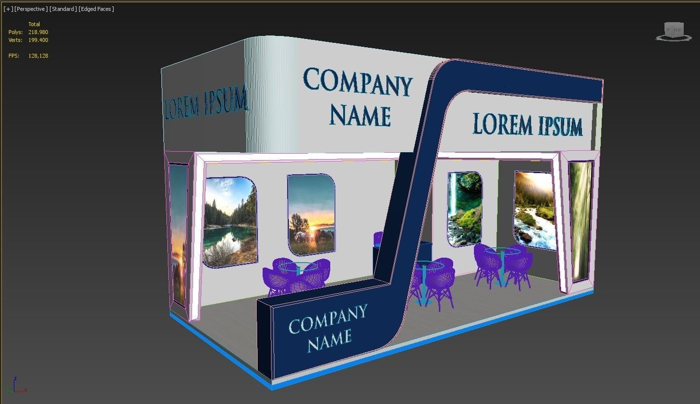 Exhibition Stand Stall 7x8m Height 450 cm 3 Side Open 3D model 3D model_6