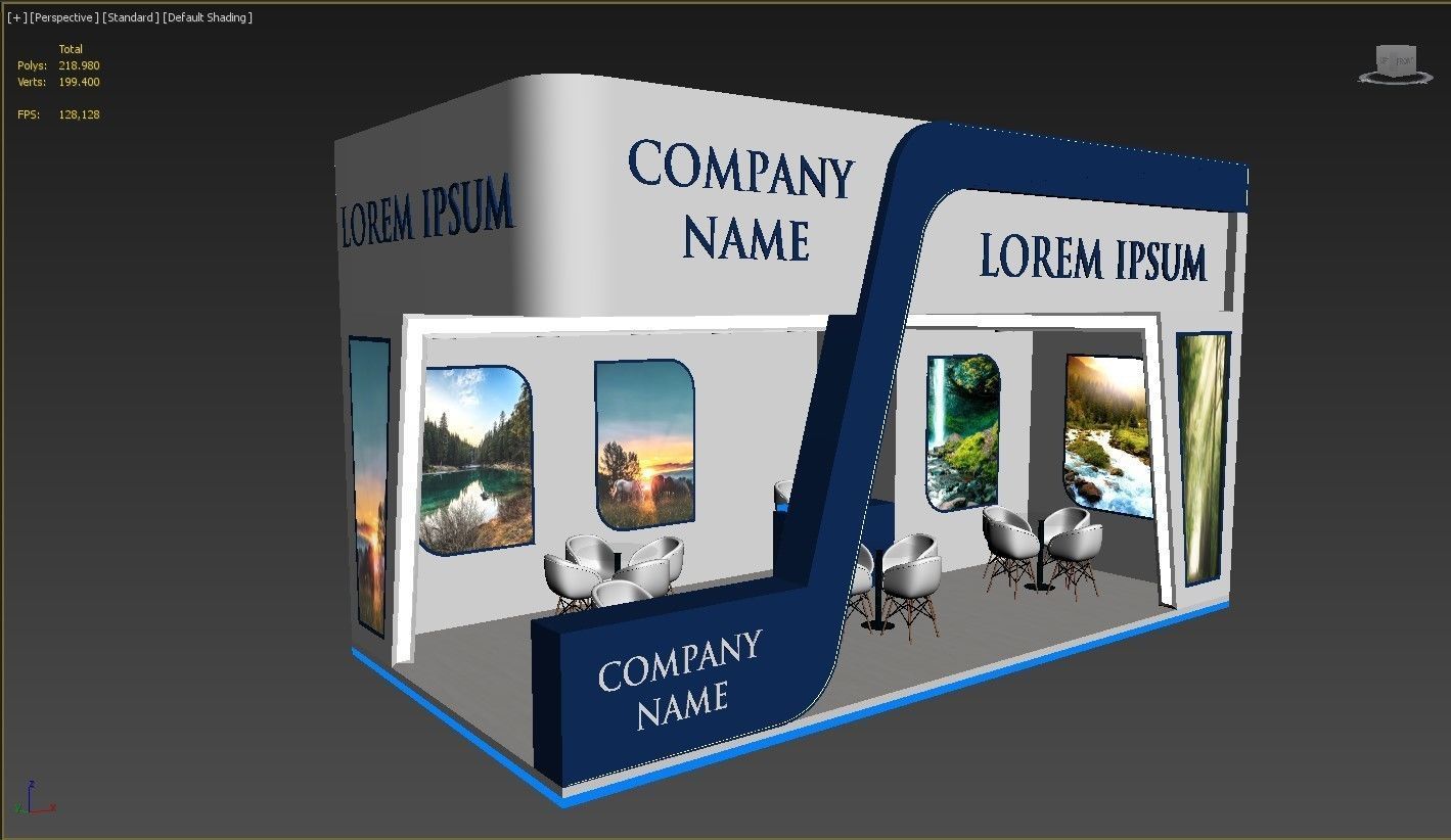 Exhibition Stand Stall 7x8m Height 450 cm 3 Side Open 3D model 3D model_4