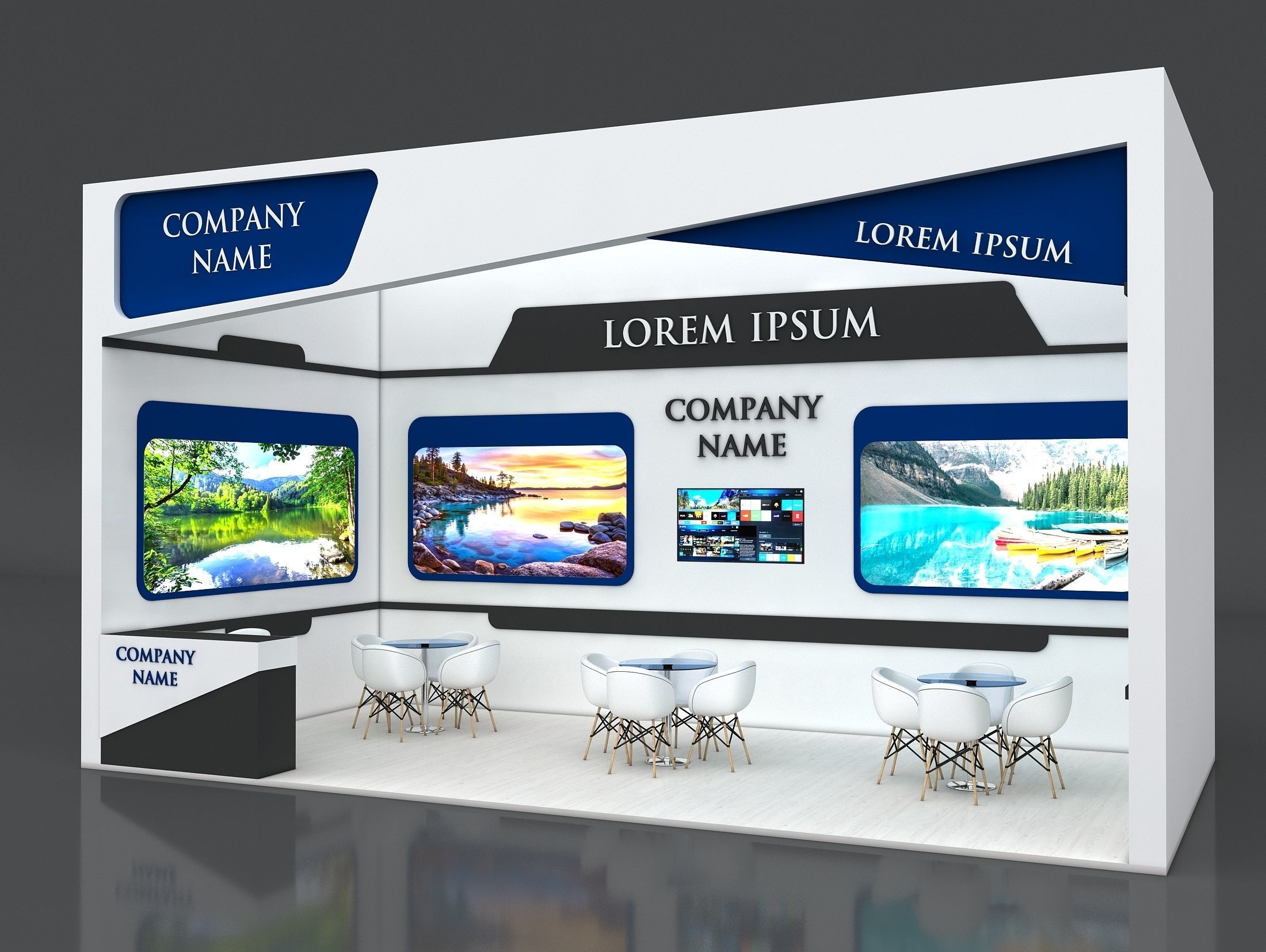 Booth Exhibition Stand Stall 8x4m Height 450 cm 1 Side Open 3D model_1