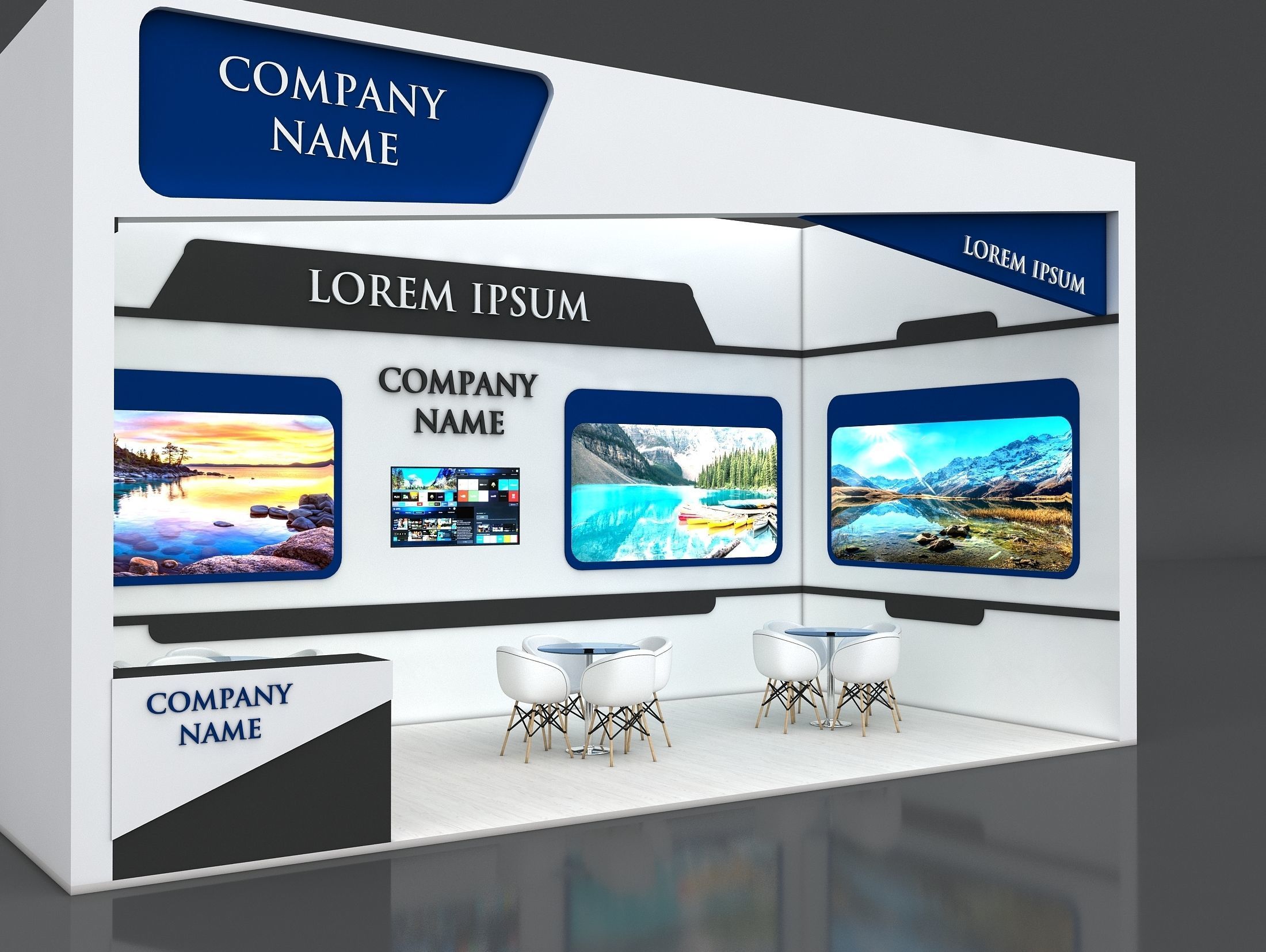 Booth Exhibition Stand Stall 8x4m Height 450 cm 1 Side Open 3D model_2