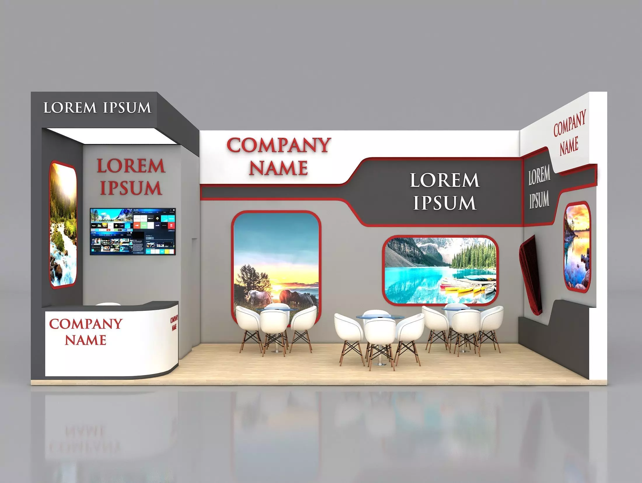 Booth Exhibition Stand Stall 8x4m Height 400 cm 1 Side Open 3D model