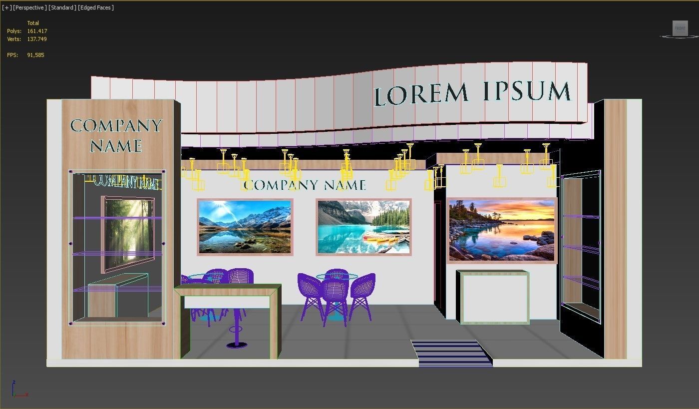 Booth Exhibition Stand Stall 8x4m Height 400 cm 1 Side Open 3D model_7