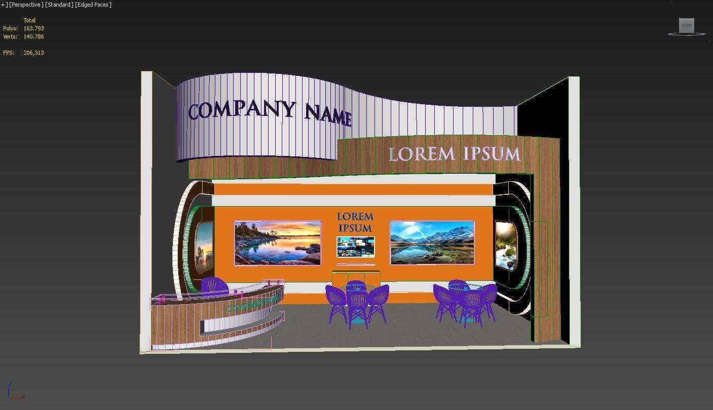 Booth Exhibition Stand Stall 8x4m Height 500 cm 1 Side Open 3D model_7