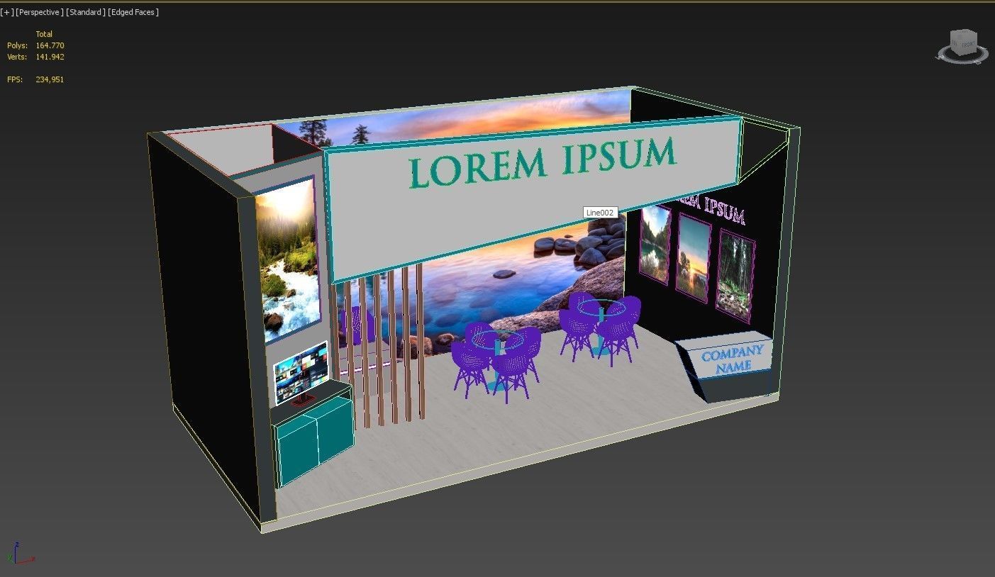 Booth Exhibition Stand Stall 8x4m Height 400 cm 1 Side Open 3D model_6