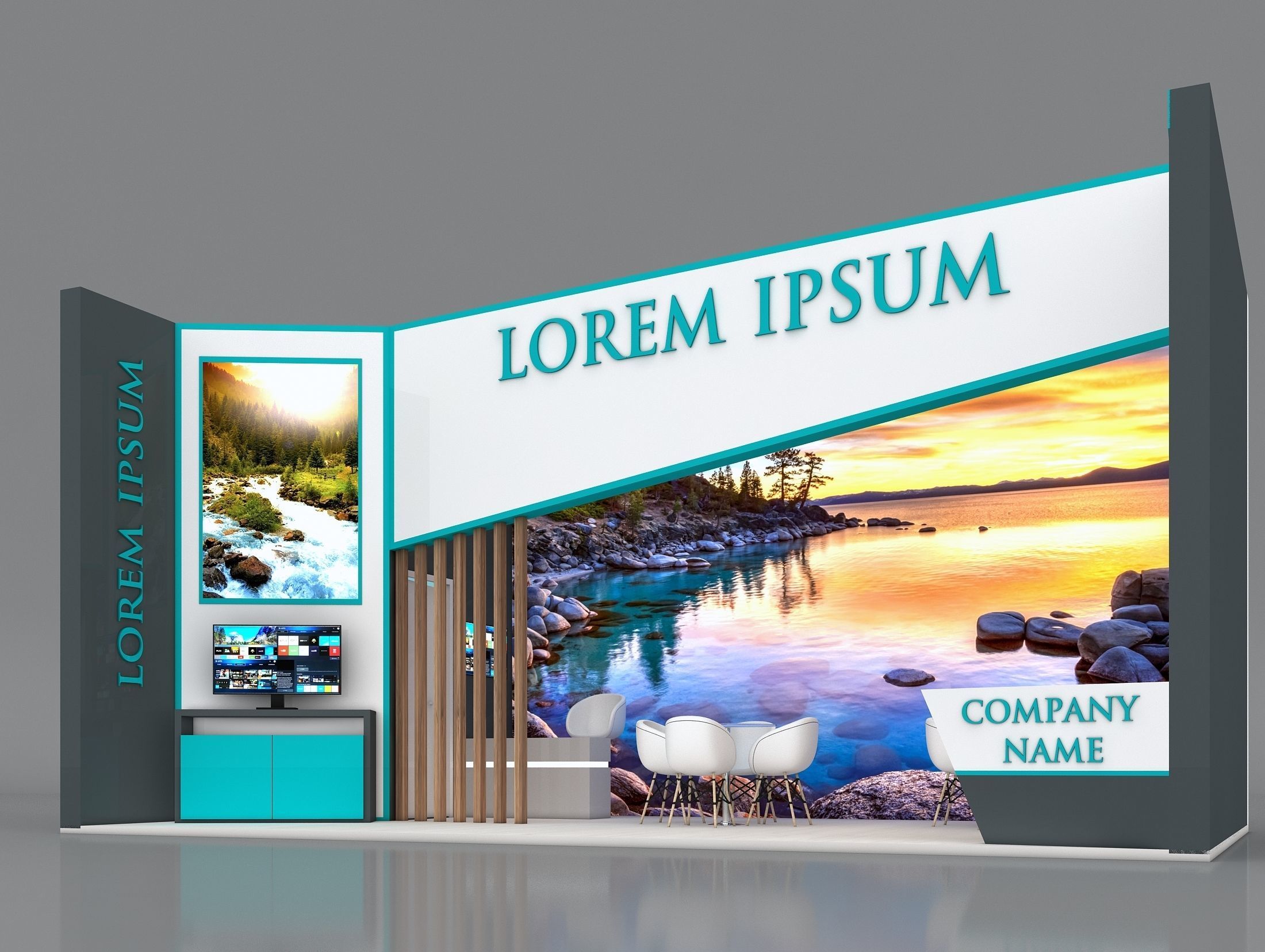Booth Exhibition Stand Stall 8x4m Height 400 cm 1 Side Open 3D model_1