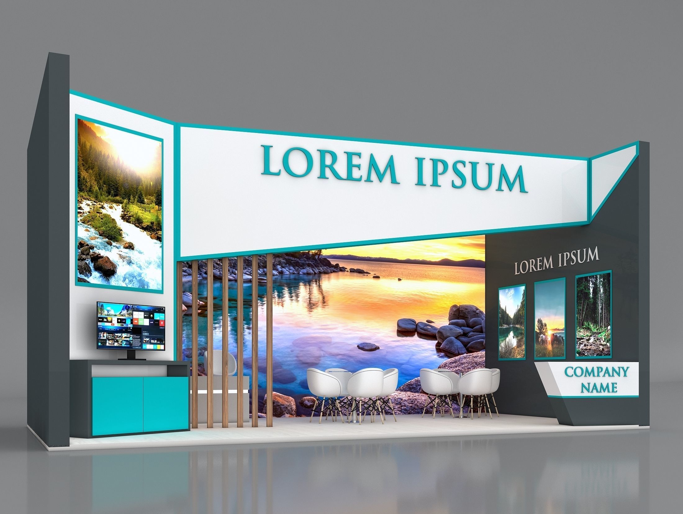 Booth Exhibition Stand Stall 8x4m Height 400 cm 1 Side Open 3D model_2