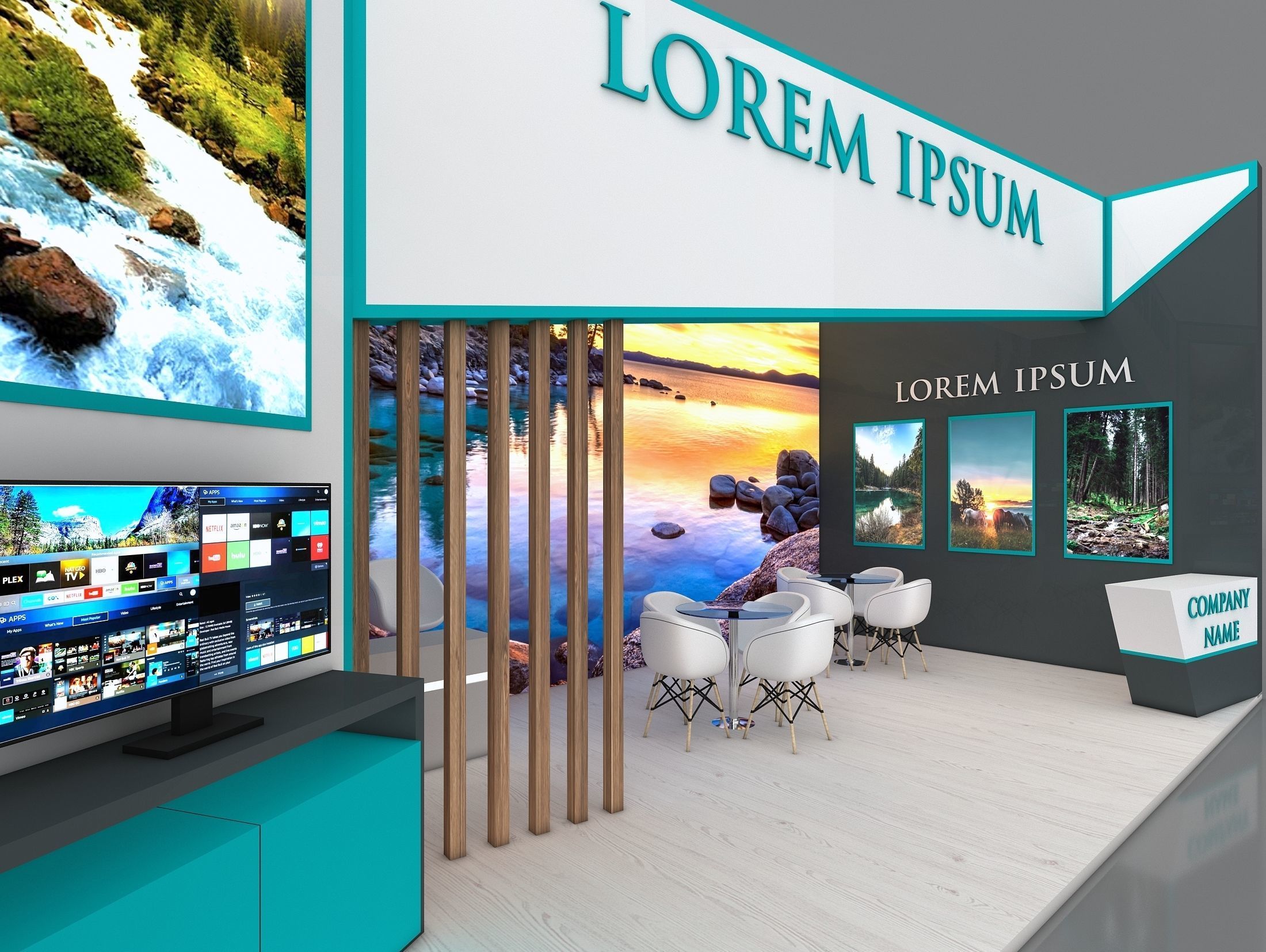 Booth Exhibition Stand Stall 8x4m Height 400 cm 1 Side Open 3D model_3