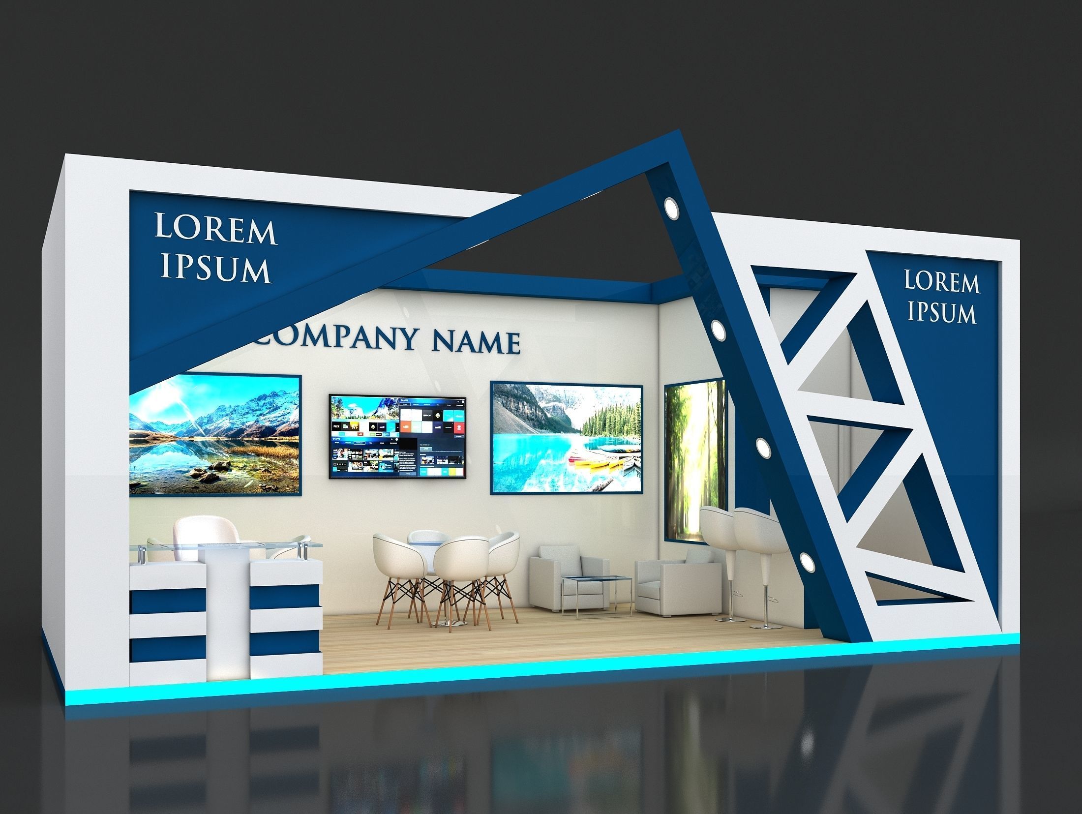 Booth Exhibition Stand Stall 8x4m Height 350 cm 1 Side Open 3D model_1