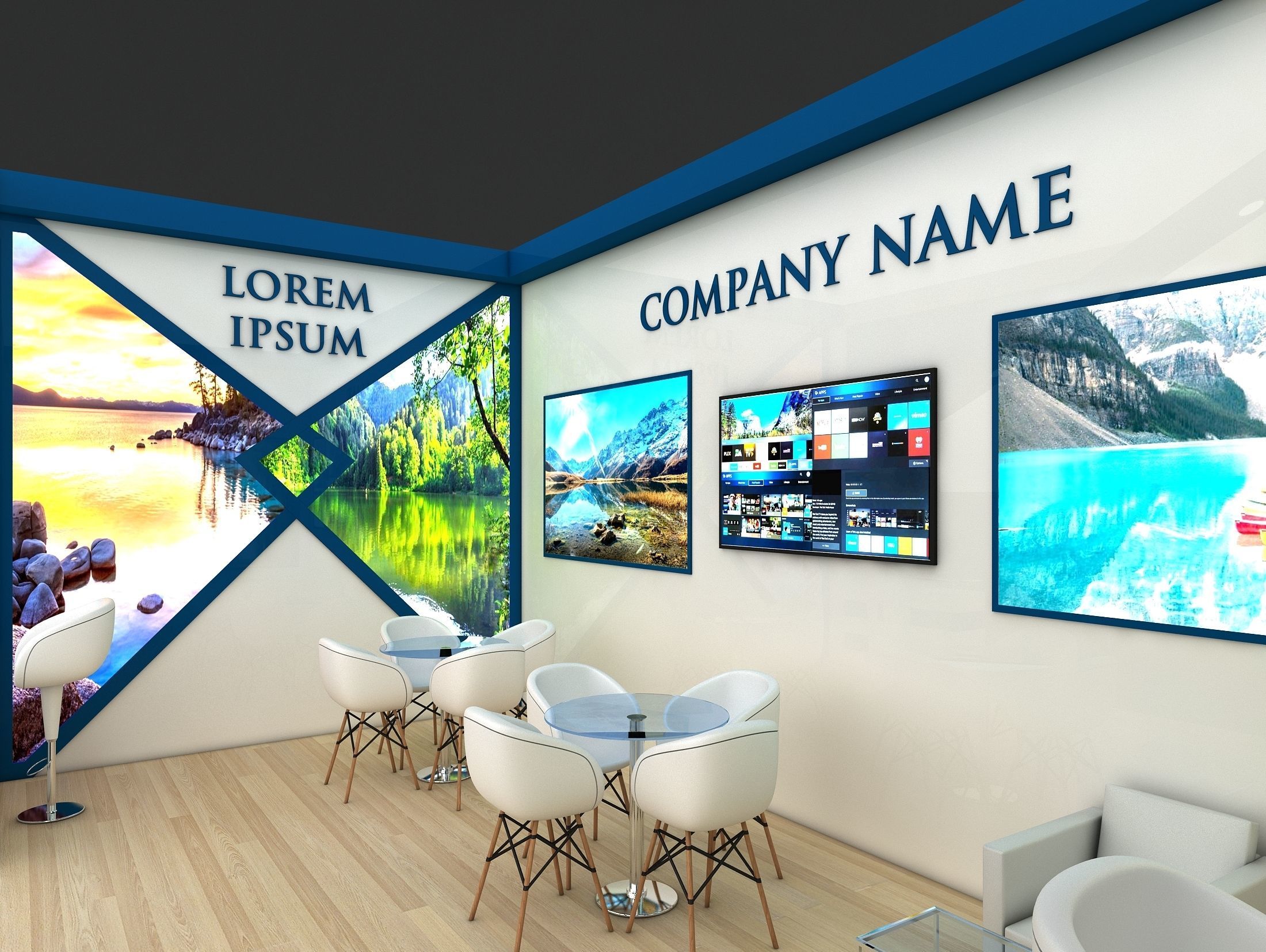 Booth Exhibition Stand Stall 8x4m Height 350 cm 1 Side Open 3D model_3