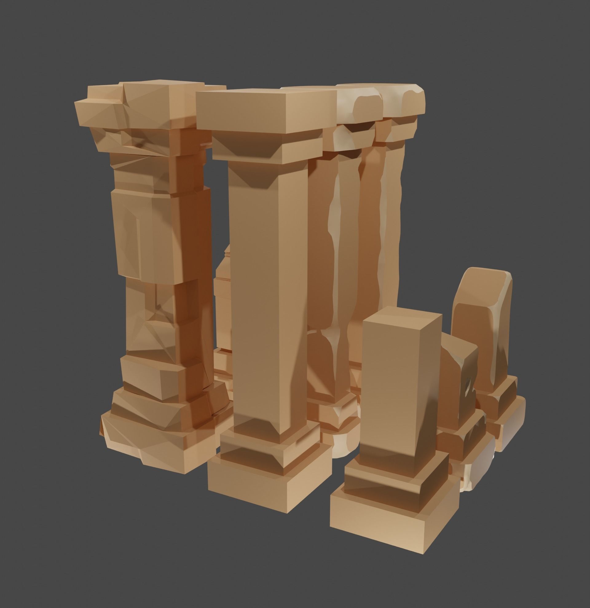 8 Stylized Low Poly Columns Low-poly 3D model_1